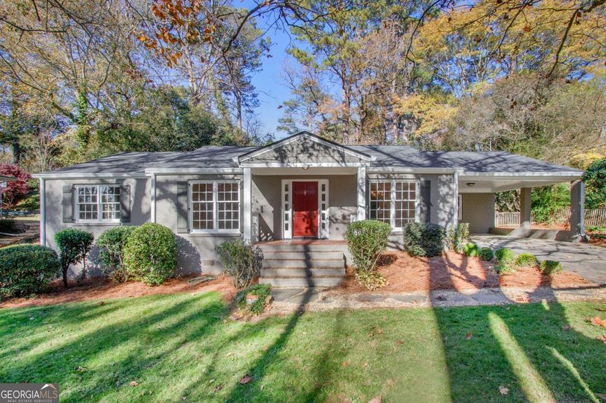MUST SEE! Lovely North Buckhead mid-century ranch in central location with easy access to Chastain Park, Blue Heron Nature Preserve, multiple shopping centers, Sarah Smith ES, and PATH 400. Huge family room, updated kitchen with stainless steel appliances, stone countertops, tons of storage. The fireside keeping room provides open concept entertaining space. Updated master bathroom is bright with clean lines yet provides a vintage feel. 4th bedroom makes a great nursery, guest room, office, or den. Tranquil, fenced-in backyard with patio great for children or pets! 2-car carport and large driveway make this a great home for entertaining. New roof, A/C, and electrical system, fresh paint, and newly refinished hardwood flooring throughout. Move-in ready! Brand new concrete driveway installed beginning of March 2025.