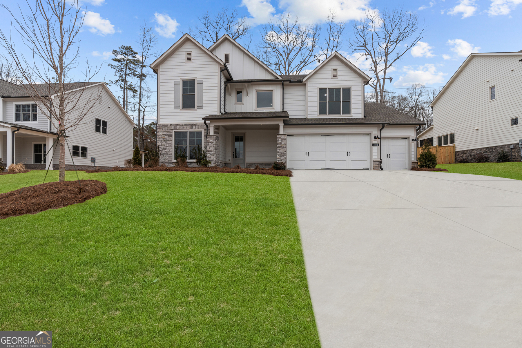 This exquisite residence showcases one of our top-selling floorplans, the Ransdall. Through the front doors, a two-story foyer awaits, providing a stunning entry. The secluded front study is followed by the chef-inspired kitchen, ideal for remote work or peaceful relaxation. The chef-inspired kitchen is a culinary haven with sleek two-toned cabinets, elegant gold fixtures, top-of-the-line GE appliances, and a double oven. The spacious 375 sqft living room boasts a luxury 55C Scion electric fireplace, perfect for cozy nights in. Guests or family members will feel right at home with their own space in the full guest suite on the main floor. The covered patio is ideal for outdoor living and entertaining. Truly escape to your own private oasis, nestled on a wooded homesite, offering the perfect balance of tranquility and convenience. Enjoy the beauty of nature without the hassle of extensive yard maintenanceCothis home is the ideal retreat for those seeking a peaceful and low-maintenance lifestyle. Upstairs, the open retreat flex space is perfect for a playroom or hobby space. Experience a modern twist on the classic Jack and Jill setup, where the two secondary bedrooms are thoughtfully designed with a shared bathroom conveniently located in the hall. The laundry room is designed for convenience, with a folding table, built-in cabinets, and a sink. Finally, retreat to the owner's suite and experience a bit of heaven with the upgraded 10-foot super shower for a spa-like experience. Don't miss out on this incredible home - those fall evenings will be calling your name in this inviting and luxurious space. Join our Ellis family and discover your luxurious family lifestyle. Located off Off Dallas Highway & Barrett Pkwy. Conveniently located with versatility in dinning, shopping, and all your families entertainment needs. Tours by appointment, please call to set up your visit!