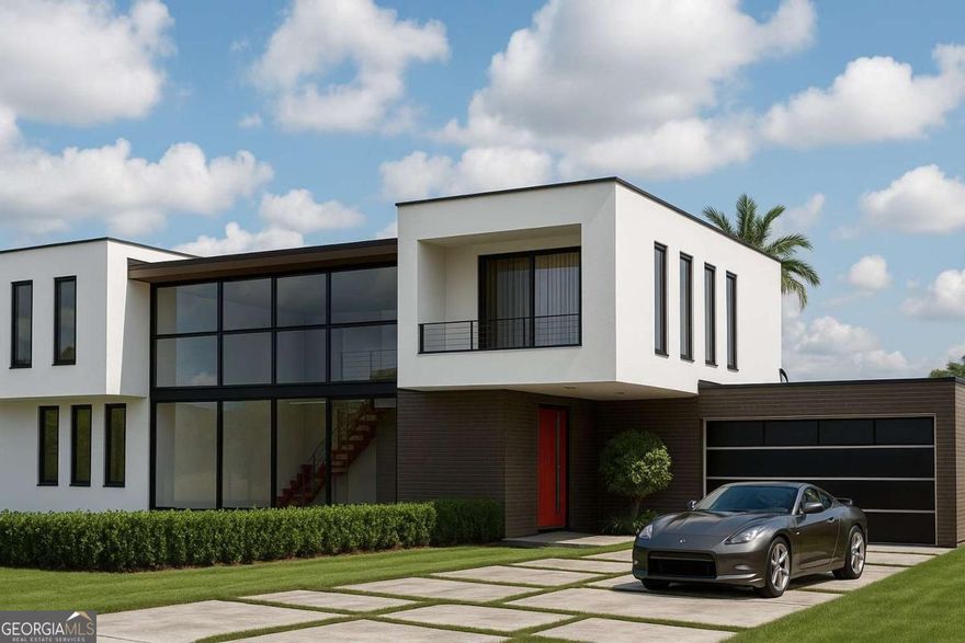 Welcome to this beautifully crafted new-construction contemporary home in South Fulton. This 4 bedroom, 4.5 bath residence showcases modern architecture, high ceilings, and refined finishes throughout, blending luxury and functionality in every detail. The main level features an open-concept layout with a spacious great room, dining area, and chef's kitchen complete with quartz countertops, a large waterfall island, and a walk-in pantry. A guest suite with a full bath is conveniently located on the main level, perfect for visitors or multi-generational living. Upstairs, the owner's suite offers a spa-inspired bath, dual walk-in closets, and a private terrace. Two additional bedrooms each include their own en-suite baths, providing both comfort and privacy. Other highlights include a custom steel mono-stringer staircase with glass railing, a stucco exterior accented by aluminum-framed windows, and a modern pivot entry door. The property is now approaching its final stages of construction, with an estimated completion timeline of November 2025. Located just minutes from major corridors, parks, and shopping, this home offers modern elegance and convenience in a peaceful South Fulton community.