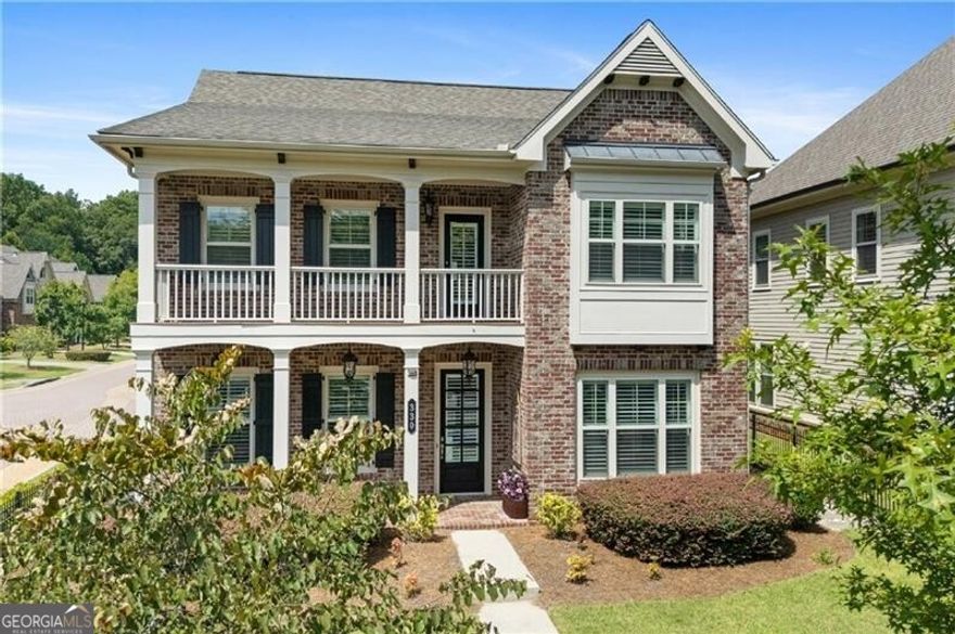 Immaculate home in prime location.  This fabulous house is located across from Wills Park and close to downtown Alpharetta shops and restaurants.  Brick home has a fenced front yard and back patio.  Main level features a private office, spacious Dining Room, and large Great Room with fireplace that is open to beautiful Kitchen and Breakfast Room.  Large Kitchen island has breakfast bar seating, stainless steel appliances, pantry, and door out to screened back porch and patio.  Garage is level with Kitchen/Great Room and includes  a charge station for an electric vehicle as well as a preplanned transfer switch for a generator.  Upper level features three spacious secondary bedrooms - one of which could be an exercise room,  a walk-out covered balcony, laundry room, and private Owners Suite with large his/hers closets with built-ins and a spacious owners bathroom with walk-in shower, soaking tub, and double vanities.  House has plantation shutters throughout for added privacy.  Freshly painted interior.    Enjoy the lifestyle of being steps away from Wills Park, restaurants, shops, farmers market, top-ranked Fulton County schools, close to the Greenway, easy access to GA 400. Please note that some images have been virtually staged.