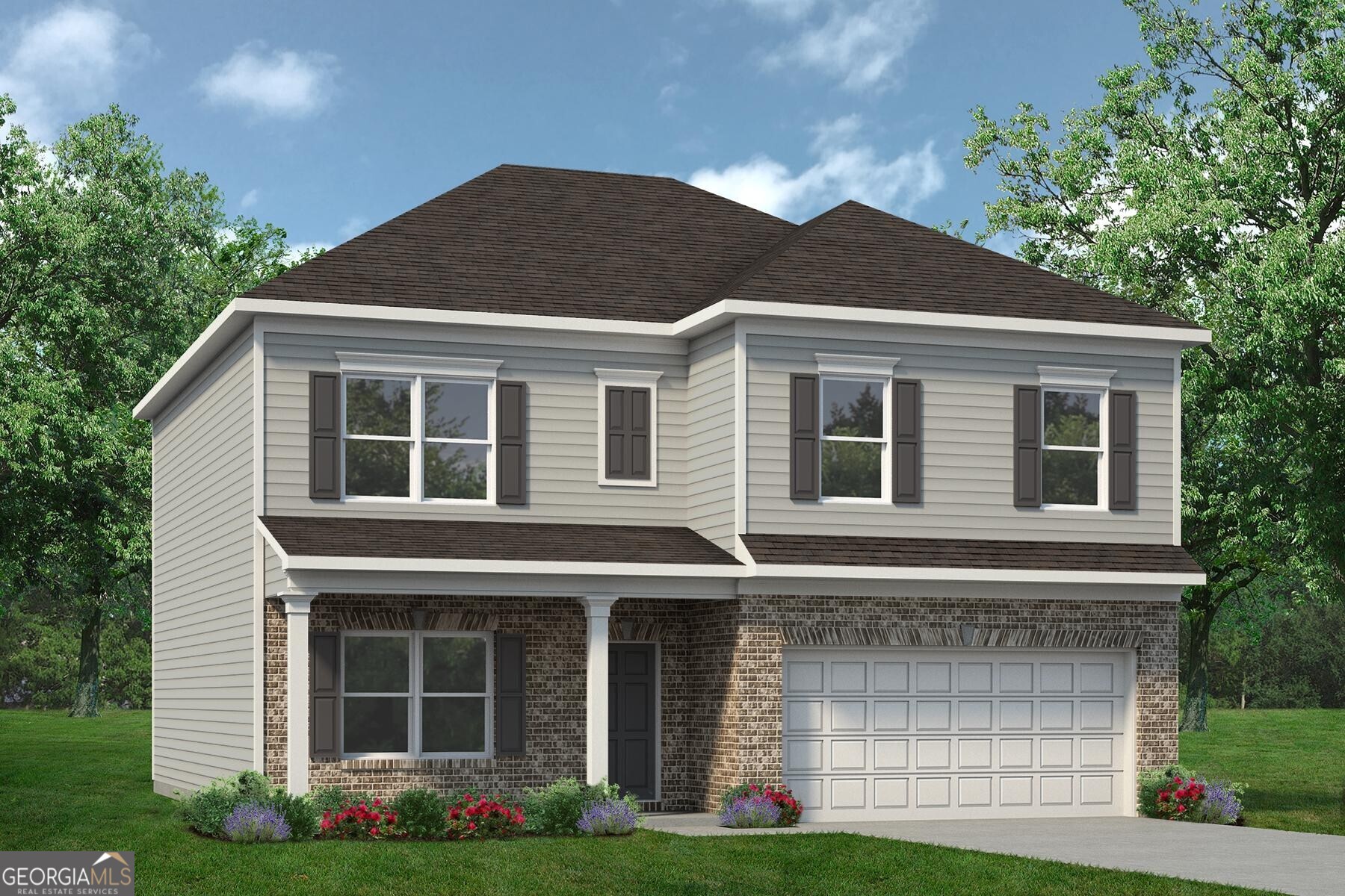 Move in Ready October 2025! The McGinnis plan built by Smith Douglas Homes located in Roxeywood Park. Welcoming front entry leads to an open kitchen with Quartz counters, upgraded appliances, tile backsplash and upgraded cabinetry that is open to the adjacent family room. Enjoy tons of natural light on the main level with additional windows in the family room and breakfast nook. Upgraded vinyl plank floors throughout the main living areas on the first floor. Three secondary bedrooms and spacious Owner's suite on second story located off an open loft. Owners suite features double vanity, large shower, and garden tub. Convenient acces to the laundry room from the owner's closet. Photos representative of plan not of actual home being built. Builder incentives with use of preferred lender.