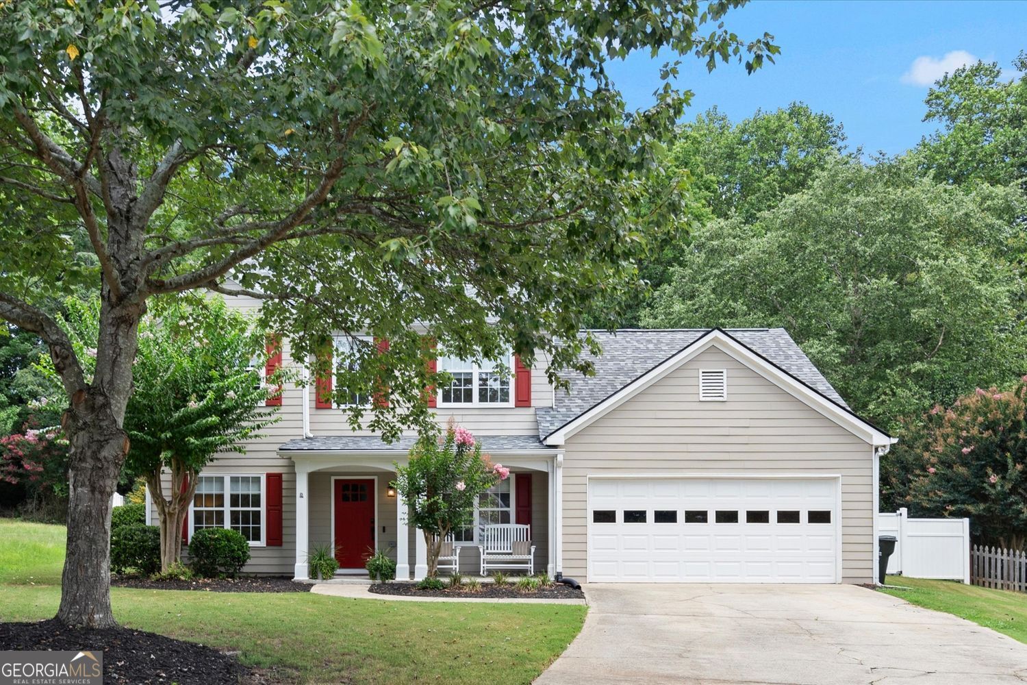 This stunning 4-bedroom, 3-bath home has been beautifully updated and sits on one of the largest lots in the sought-after Laurel Ridge subdivision. Perfectly positioned on a quiet cul-de-sac, the property features a sparkling saltwater gunite pool complete with a spa feature and a backyard designed for entertaining and everyday enjoyment. Inside, high ceilings and light-toned luxury vinyl plank floors flow throughout the home, leading you from the welcoming foyer-flanked by a private office and a formal dining room-into the spacious, open-concept family room. The heart of the home is the chef's kitchen, complete with a large island, quartz countertops, and a stylish backsplash. Step outside and discover your private oasis, ideal for fun-filled days poolside or relaxing evenings enjoying the lush backyard. The main level offers flexibility with a bedroom and full bath, perfect for guests, or a second office, or even a home gym. Upstairs, you'll find three bedrooms and two additional full baths, providing plenty of space for everyone. Additional upgrades include a brand-new roof, giving peace of mind for years to come. Located in the desirable Harrison High School and Due West Elementary School districts, and just minutes from the local library, shopping, and dining, this home combines a prime location with modern luxury. Don't miss your chance to own this beautifully updated home at a fantastic value!