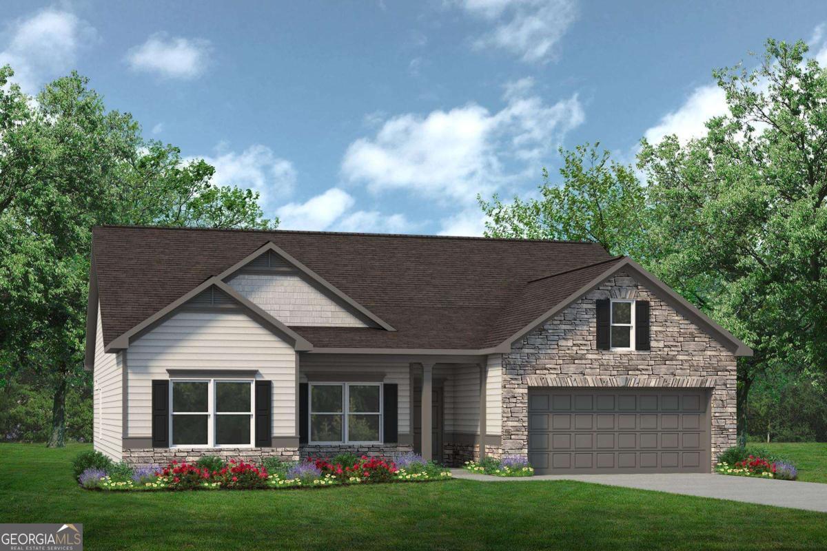 Move in Ready January 2026! The Lancaster Plan by Smith Douglas Homes in the community, Maddox Station. This is a ranch-style home that truly has it all. As you enter, you're greeted by a versatile flex room that has been thoughtfully upgraded to a study-perfect for working from home or a quiet retreat. The spacious family room features an electric linear fireplace, ideal for cozy nights in. Next, you'll find the heart of the home: a chef-inspired kitchen complete with a large island, pendant lighting, and stunning granite countertops throughout. The open design flows seamlessly into the covered back porch, extending your living space for relaxation or entertaining. And let's not forget the luxurious Master Suite, where you'll feel pampered with double vanities, a separate garden tub, and a large shower-everything you need to unwind in comfort. Photos representative of plan not of actual home. Seller incentives with use of preferred lenders. Our decorated Model Home and Sales Center are open daily Mon, Tues, Thurs, Fri, Sat (10am-6pm); Wednesday (1pm-6pm); Sunday (1pm-6pm). Come visit us today!
