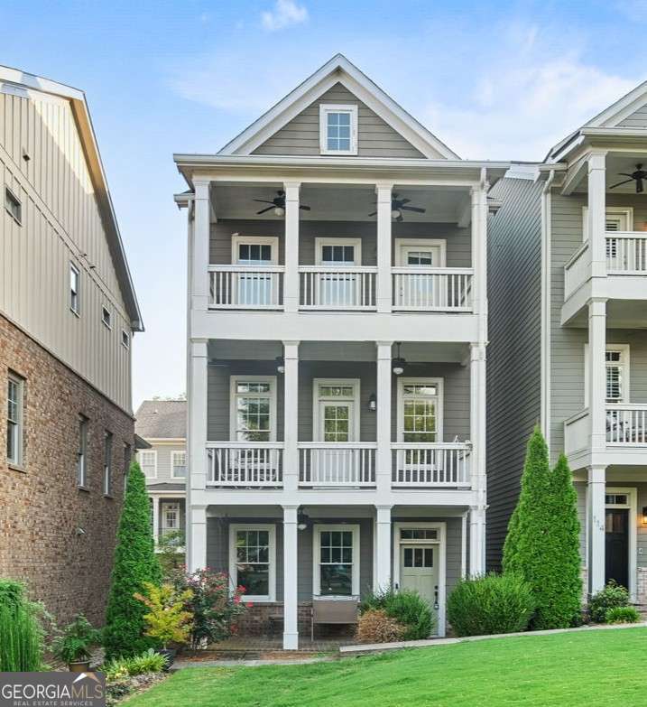 Step into refined living at this exceptional Parkside property directly adjacent to the open lush greenery of Lillian Webb Park. Just one block from the restaurants and shops of Historic Downtown Norcross, this modern row house blends resort-style living with urban convenience. Boasting 3 bedrooms, 3.5 baths, and 2,443 sq ft of refined living space, it was crafted in 2017 to offer contemporary luxury without sacrificing comfort. Interior Highlights include: In-Home Elevator - Seamlessly travel between all three levels-perfect for effortless entertaining, moving groceries, or aging in place. Open-Concept Living - An expansive great room with 10-ft ceilings welcomes abundant natural light through inviting windows framing park vistas. Gourmet Kitchen - Featuring stainless steel appliances, granite countertops, and custom cabinetry, this chef's kitchen flows to a dining area ideal for hosting guests. Luxurious Primary Suite - Retreat to your spa-inspired bath with double vanities, oversized soaking tub, and a frameless glass shower-your daily escape awaits. Designer Finishes - Throughout, discover gleaming hardwood floors, elegant crown molding, and recessed lighting that elevate every room's ambiance. Each detail is intentional, blending form and function to deliver an exceptional living experience. Outdoor & Community Amenities: Private Balconies - Three separate outdoor retreats invite morning coffee and evening sunsets over Norcross's historic skyline. Lillian Webb Park - Enjoy direct park access right outside your front door-a 4-acre haven with gazebo, fountain, splash pad, and shaded pathways. Gwinnett County Library - Across Lillian Webb Park (right side when viewed from the balcony). City of Norcross Community Center and LionHeart Community Theater - Also across Lillian Webb Park (left side when viewed from balcony). Historic Norcross shops and restaurants - just a block away. Location & Lifestyle - Living at Parkside means you're part of Norcross's vibrant historic district. The fusion of private and shared outdoor spaces ensures both seclusion and sociability at your leisure. Commuter Convenience - Close proximity to I-85, I-285 and Peachtree Industrial Blvd puts Atlanta's major employment centers within a short manageable drive. Here, every day blends small-town charm with big-city amenities.