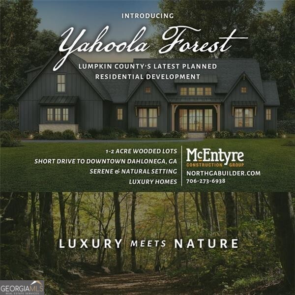 Come home to Dahlonega & Lumpkin County's newest planned development! Yahoola Forest subdivision is nestled in the beautiful Yahoola Valley just minutes from downtown Dahlonega. Build your dream home on one of nine beautiful, wooded building sites. Lots range in size from 1-2 acres and all offer access to National Forest offering additional serenity and all nature has to offer. The peaceful, wooded setting is protected with architectural guidelines to preserve your investment and neighborhood charm. Underground utilities and county maintained road. Lots 1-9 currently available, see plat for acreage and topo details.