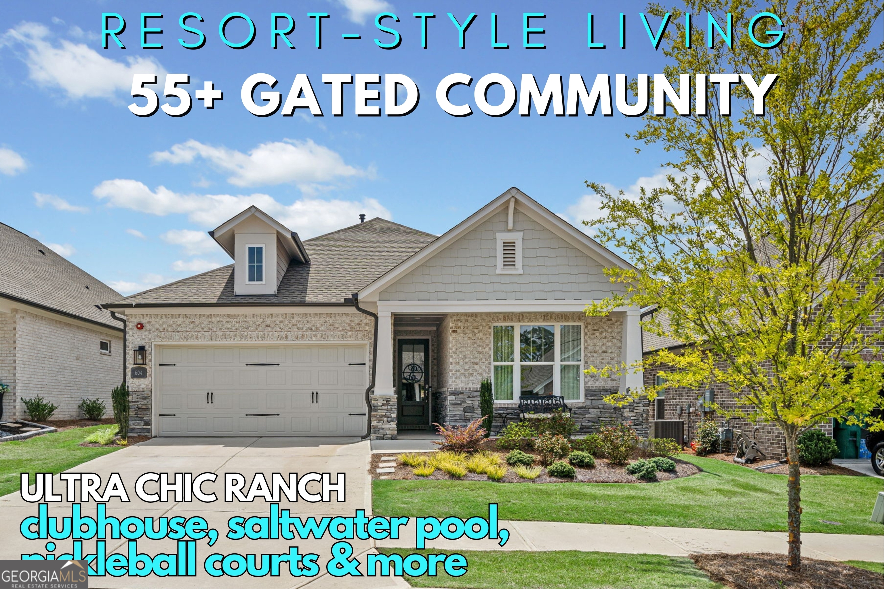 BEST LOCATION--IMMACULATE!! ULTRA-CHIC 3 Sides Brick RANCH In Extraordinary Gated Resort-Style Community!! ** Designed With The 55+ Luxury Lifestyle, youCOll discover carefully selected on-trend home designs offering 11' Ceilings to Elevate The family, Dining, and Gourmet kitchen, plus 8' interior **maximum livability and minimal maintenance. Enjoy the open floorplan, 11' ceilings, two guest suites, a chef's kitchen with quartz countertops, walk-in showers, custom window treatments & blinds, and other comfort conveniences. Enhance your culinary experience with the luxury of a wine cooler for your favorite drink. Step outside to your private backyard with a covered patio for outdoor relaxation. In addition to these features, the community offers a fabulous clubhouse, saltwater pool, covered patios, and pickleball courts for leisure activities. The location is close to shopping, restaurants, and downtown Woodstock, providing a vibrant and convenient lifestyle!! This is immaculate, ensuring a high-quality living experience ***The owner is selling all the furniture (Ethan Allen)***This home embodies luxury living at its finest. Act fast.