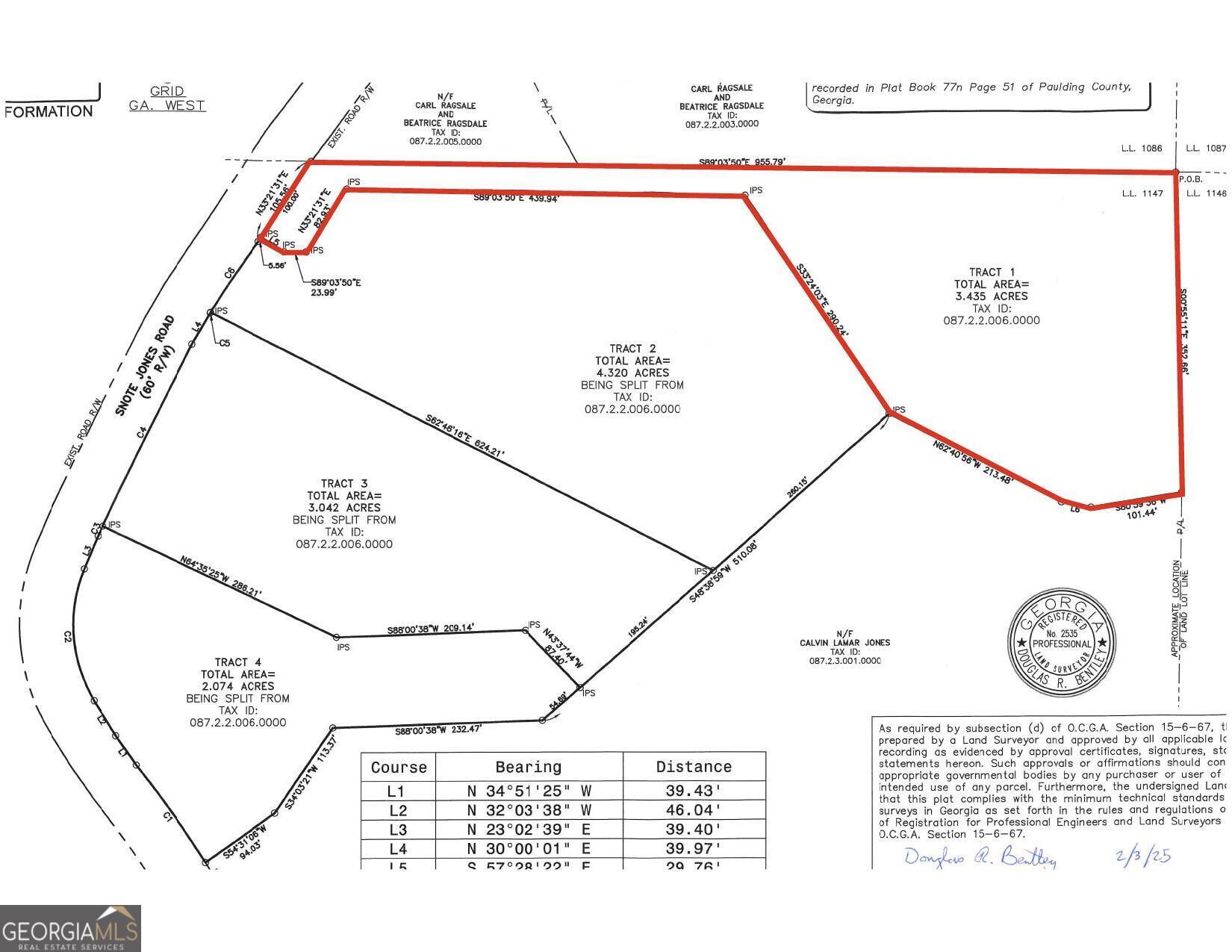 Come build your dream on 3.435 acres of beautiful flowing land, with sections of mature hardwoods, perfect for your own dream home setting in the sought after North Paulding High School District! An absolute wonderful property with an unobstructed lake view on the adjoining property. Frontage on the private Snote Jones Rd. Close to 10 min. from downtown Dallas! Soil test completed. Builder/Owner has 3 other different lots if desired (Lot 2: 4.320ac, Lot 3: 3.042ac, Lot 4: 2.074ac; See other lot listings) and can Build To Suit! Plenty of options on a pristine piece of North Paulding property! Lots are staked and roped off for easy viewing at the property borders!