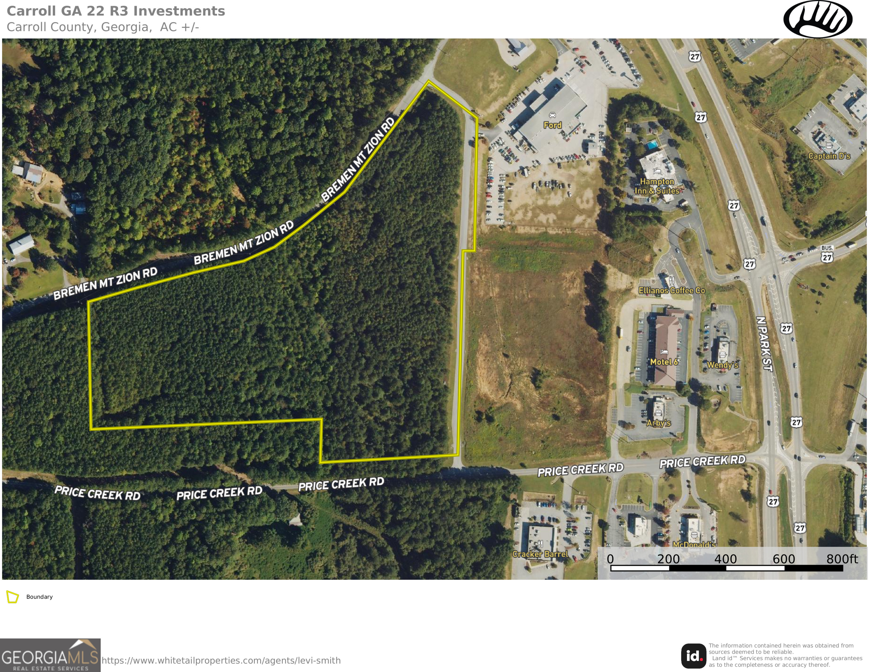 This exceptional commercial property, located in the highly sought-after city of Bremen, GA, offers an outstanding opportunity for developers, investors, and business owners alike. Spanning 22+/- cleared acres, the property is ideally zoned C-2 (Neighborhood and Highway Business), providing a wide range of possibilities for future development. Whether you're planning a mixed-use development, retail center, or industrial warehouse complex, this property offers the flexibility and prime location to suit your needs. Whether you're envisioning a retail plaza, office park, or industrial space, the open layout makes it easy to tailor the development to your vision. With C-2 zoning, this property is perfect for a broad spectrum of commercial and light industrial uses. The zoning supports a variety of business ventures, including but not limited to retail stores and shopping centers, restaurants and eateries, office buildings or medical facilities, warehouses and distribution centers (with a variance), automotive businesses and service centers, mixed-use developments combining residential, office, and retail spaces. This property boasts triple road frontage, offering significant exposure and access from three separate roads. This unique feature allows for flexible site planning, traffic management, and the potential for multiple entry points, ideal for businesses requiring ample parking or multiple access routes. All necessary utilities, including water, sewer, electricity, and gas, are readily available on-site. This makes the property fully prepared for immediate development, reducing any time delays or costs typically associated with connecting to utilities. The property is within walking distance of Highway 27 and only minutes from Interstate 20, ensuring easy connectivity to the region's major transportation corridors. The proximity to I-20 offers quick access to larger markets such as Atlanta (approximately 40 miles east) and Birmingham, AL (approximately 70 miles west). This strategic location makes it ideal for businesses looking to service local customers while also having convenient access to regional and national markets. The location benefits from high visibility and traffic, with a daily traffic count of 30,000+ on Hwy 27 not to mention I-20. Its proximity to major roads and the city center of Bremen increases the potential for foot traffic, retail exposure, and ease of logistics for industrial operations. The property's versatility in zoning, size, and location makes it perfect for a variety of uses. Whether you're interested in developing a mixed-use project, a commercial retail space, a distribution warehouse, or an office complex, this location can accommodate a wide range of needs. The area is seeing ongoing growth, with increasing demand for both retail and industrial spaces, making this an ideal time to invest. Bremen, located in Haralson/Carroll County, is a growing community with a strong economic foundation. The city is home to a diverse range of industries, from manufacturing to retail, and is known for its friendly, welcoming atmosphere. With its proximity to larger cities like Carrollton and Atlanta, Bremen is experiencing an influx of new businesses and residential development, which in turn drives demand for commercial properties like this one. Create a vibrant community hub combining residential, retail, and office space. The property's easy access to major highways and interstate corridors makes it an attractive site for businesses requiring warehouse or distribution facilities. Bremen and the surrounding area continue to grow, with increasing demand for retail stores, restaurants, and service-oriented businesses. This 22+/- acre parcel of land in Bremen presents an exceptional opportunity to acquire a commercial site with unlimited development potential in a rapidly growing area. The combination of triple road frontage, all utilities available, and its proximity to major highways makes this property a pr