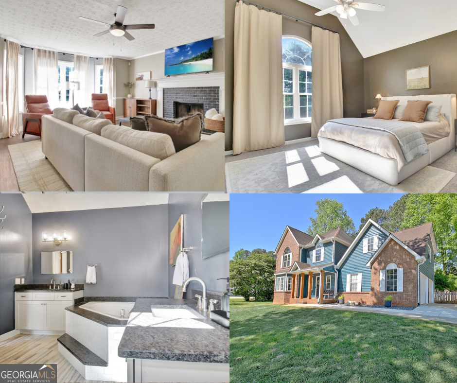 Welcome to 1310 Yarborough Dr. in beautiful Peachtree City - perfectly situated in the highly sought-after Braelinn Elementary and Starr's Mill High School district! This move-in ready 4-bedroom, 2.5-bath home offers a blend of comfort, style, and functionality. Step inside to a bright and inviting main level featuring brand new LVP flooring (2024), a spacious family room with a cozy fireplace, and an open-concept dining area perfect for hosting. The updated kitchen is equipped with solid surface countertops, stainless steel appliances, and plenty of cabinet space. Adjacent to the kitchen, a light-filled sunroom offers the ideal spot to unwind or entertain. Also on the main floor: a convenient powder room, laundry area, and access to the 2-car garage. Upstairs, you'll find four bedrooms and two full baths. The large primary suite is a relaxing retreat, complete with two custom closets and a beautifully updated ensuite bathroom featuring dual vanities, a soaking tub, and a separate shower. The spacious fourth bedroom (or bonus room) shares a full bath with the additional bedrooms. There is plenty of natural light thanks to the extra large windows throughout the home. Outside, there are two plum trees & apple tree to pick from - imagine the fresh fruits and homemade pies your family will enjoy! The fully fenced backyard, with an expanded patio area, is ideal for family gatherings and outside play. Additional features include a whole-house water filtration system and an extended driveway for extra parking. Don't miss your chance to own this fantastic home in one of Peachtree City's top school zones!