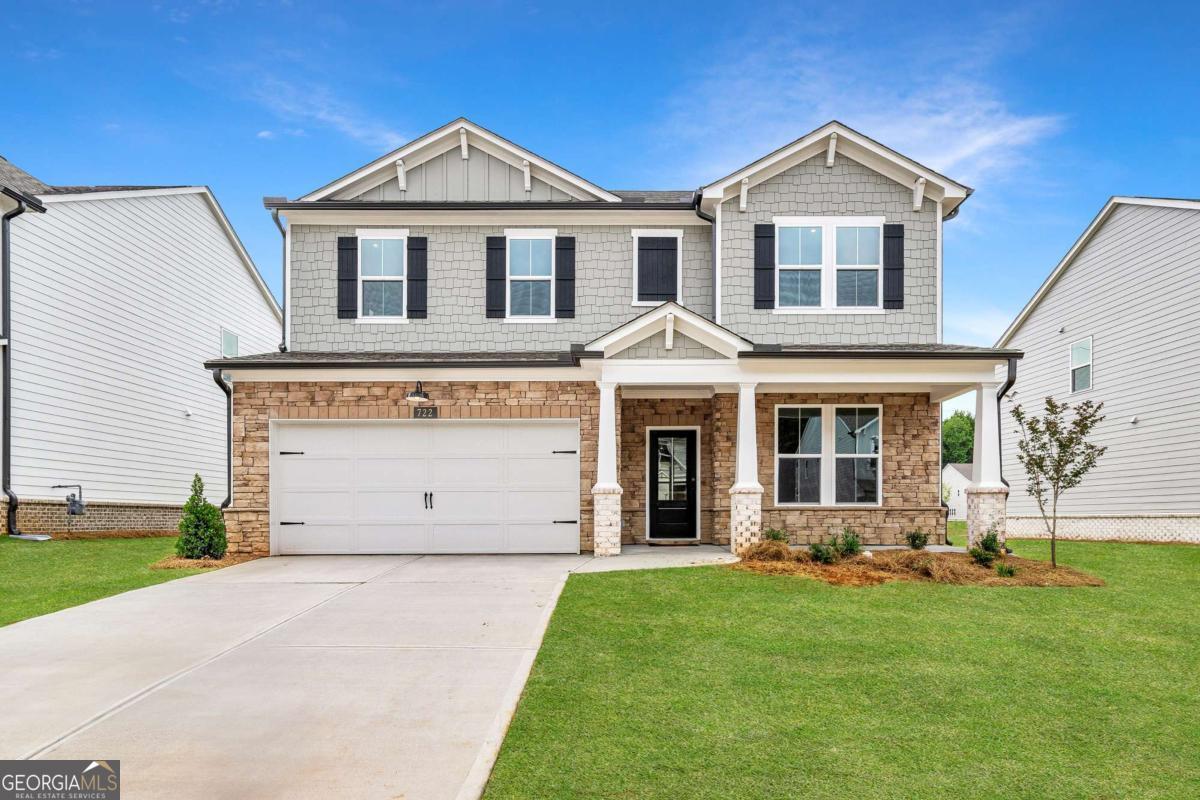 Welcome to our Emerson Plan, a beautiful single-family home located in Powder Springs built by Beazer Homes. This stunning home features four beds and three baths, offering ample space for comfortable living. This 2637 sqft layout includes a spacious living room, a modern kitchen with top-of-the-line design options with an expansive gourmet kitchen with white cabinets, stunning Statuario Massa quartz countertops, matte black hardware, a huge, oversized island, upgraded appliances and a cozy dining area. Guest room w/ full bathroom on the main floor AND a study/office/formal dining room/flex space! Upstairs you will find three additional bedrooms & a wonderful open loft/media room that can easily be used as a game room, study, or additional family room. Step outside to enjoy Over 1/3rd of an acre lot size and 2 car Garage! Located in the desirable Hillside Manor neighborhood, this home is close to top-rated Cobb County schools, incredible parks, shopping, dining and more, making it an ideal choice for those seeking convenience and comfort. Beazer Homes is proud to be America's #1 Energy-Efficient homebuilder. In 2024, our homes achieved an average net HERS score of 37 (including solar) and a gross HERS score of 42-the lowest publicly reported scores among the top 30 U.S. homebuilders identified by Builder Magazine's Top 100 list (ranked by 2024 closings). Take advantage of our special buyer incentives which may include closing costs, design studio upgrades, FLEX dollars, and more. Contact us today to learn more about how you can benefit from these exclusive offers.