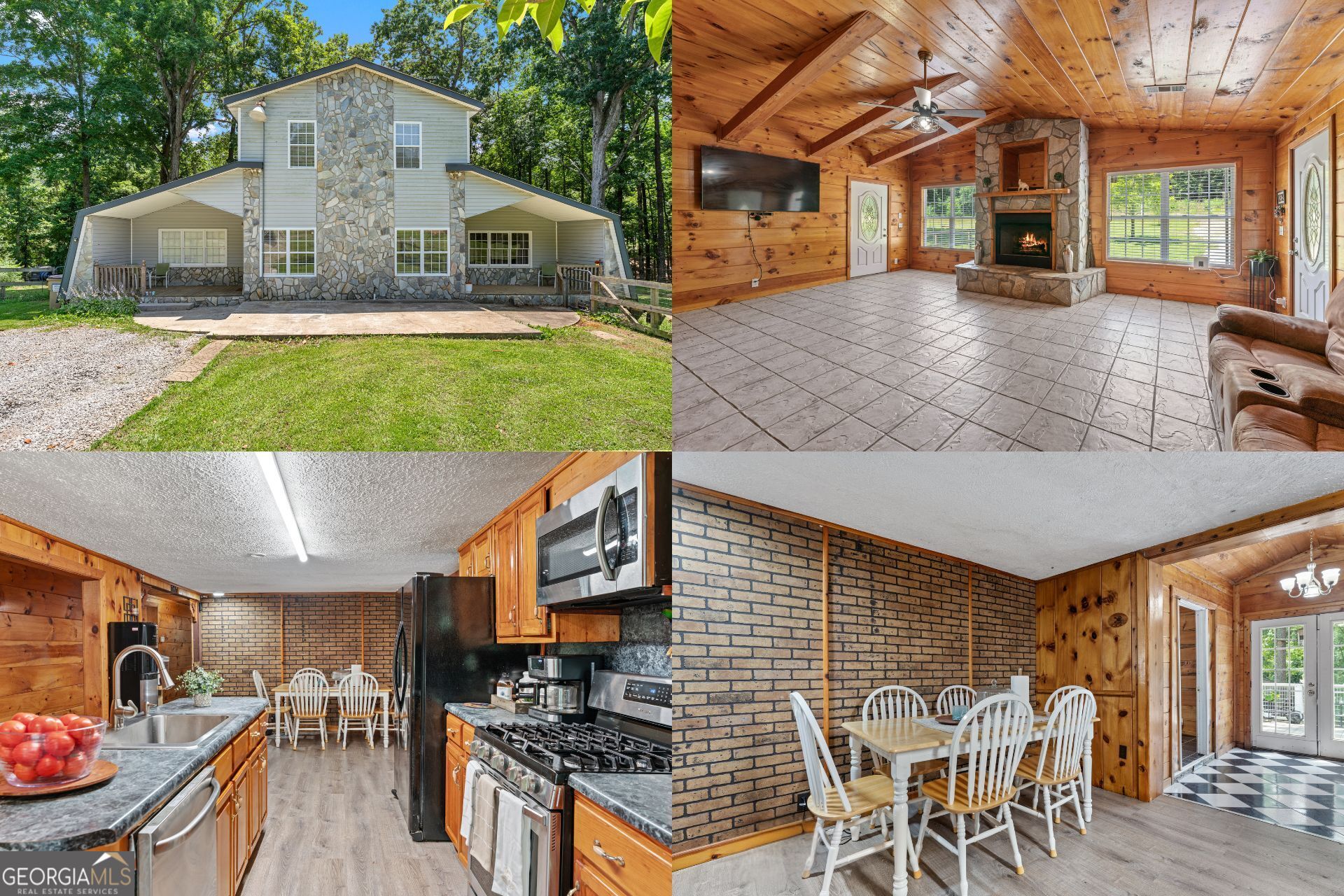A Peaceful Retreat with Character, Space & Soul! Welcome to Your Peaceful Retreat in the Heart of Pickens County's West End! Nestled in a peaceful countryside setting and embraced by nature, this thoughtfully designed home offers the perfect blend of rustic character and everyday comfort. Step inside to a soaring vaulted great room bathed in natural light, where exposed beams and a striking rock fireplace set the stage for cozy nights and heartfelt gatherings. Rich, wide-plank knotty pine accents throughout add a warm, timeless charm that instantly makes you feel at home. The main level offers two spacious bedrooms, one with its own full bath & walk-in closet-ideal for guests or multi-generational living. A flexible bonus room on the main floor is perfect for a 5th bedroom, home office, or creative studio. Upstairs, you'll find a generously sized primary suite that offers a peaceful escape, complete with a luxurious bath featuring dual vanities, a relaxing jetted tub, and plenty of room to recharge. The spacious fourth bedroom also includes its own private full bath-perfect for guests or family members seeking added comfort and privacy. Set on a generous .73-acre lot, this mostly fenced property offers plenty of room for pets to roam or children to play. In addition to the beautiful landscaping, the property features mature fruit trees, including a pear tree that produces fruit and an apple tree full of promise, adding to the charm of this country retreat. Step out onto the expansive back deck and soak in the peace of your private backyard oasis-ideal for quiet mornings or lively gatherings. A spacious storage building adds convenience, with ample room for your boat, tools, or even a future garden retreat. This is more than a house-it's a lifestyle of serenity, space & endless potential. Come experience the feeling of home. Schedule your private tour today!