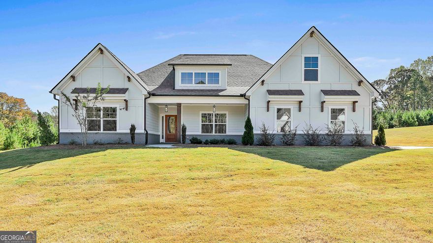 Harris F - Four Bedroom, 3 Bath Ranch Home.  There are no stairs in this one-story ranch style home.  Beautifully sodded yard. Covered front and back porches.  Large Family room with direct vent gas fireplace.  Chef's kitchen with gas cooktop, farm sink and wall ovens.  Hidden Walk-in pantry.  Master Bedroom with large walk-in closet that connects to the laundry room.  Guest Suite with private bathroom.  Two secondary bedrooms share bath.  This lovely house is finished and ready to close. ***BUYER INCENTIVE: $25,000 to use towards closing costs, rate buy down, or price reduction, when working with a Preferred Lender and closing in 45 days***