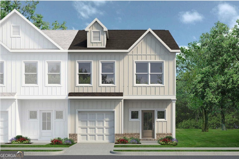 Move in Ready January! The Woodmont floorplan in Smith Douglas Homes, Fuller Station community. Location, Location, Location! This townhome welcomes with a wide covered front porch and modern exterior style. Owners entering from the garage will walk into the kitchen, saving steps while carrying groceries. The open-concept fireside family room, kitchen and dining room offer a nice flow for entertaining. In the large kitchen island, the sink and dishwasher location create a nice flow for preparing meals. 42" upper cabinets provide for plenty of storage space and the quartz countertops and tile backsplash add to decor! Luxury Vinyl flooring throughout the main level create a seamless flow from room to room. Upstairs, this home features a generous loft which lends space for a fitness area, hobby space or in-home work space. The primary suite is at the back of the home and features an ensuite bath with a linen and water closet. At the front of the home are two additional bedrooms, a full bath and a laundry room. Both stories have 9ft ceiling heights. Lawn maintenance is included in your HOA! Community pool to open next summer! Photos representative of plan not of actual home being built. Seller incentive with use of preferred lender.
