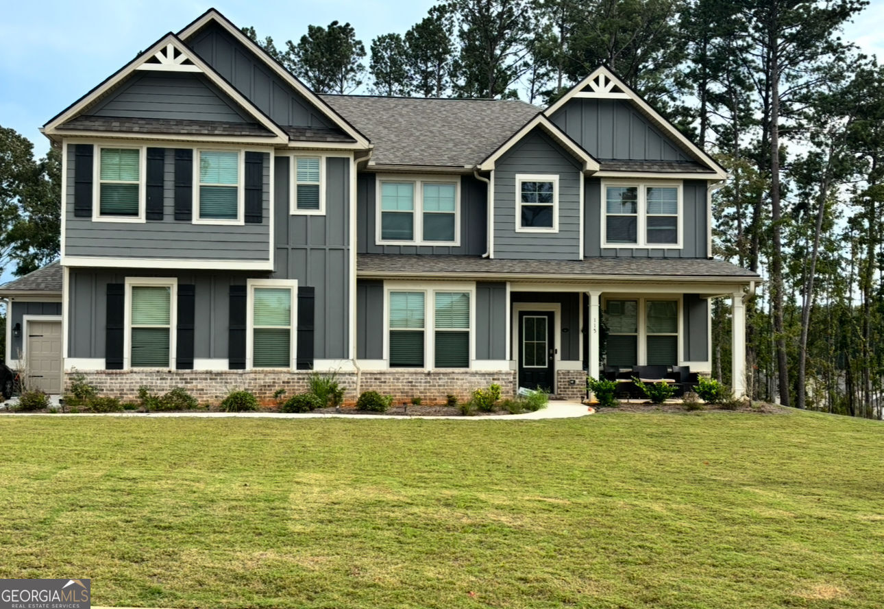 This Stunning approx. 3843 sq. ft., 5 bedroom, 3.5 bath Estate with one bedroom being on the Main level, sits Gracefully on a private 1-acre lot with a Covered front porch and Full sprinkler system, offering the perfect balance of Elegance and Comfort. From the moment you step inside, you'll be greeted by Soaring Coffered Ceilings in both the Family and separate Dining room, setting the home for refined living. The heart of the home is the Gourmet, Open-Concept kitchen, boasting a Large island with Beautiful Solid Surface Marble countertops and seamless flow into the Spacious family room - a dream layout for both everyday living and entertaining. The Oversized Master retreat features a Spa-like bathroom with a Freestanding Soaking tub, Solid Surface Marble countertops, and Exceptional finishes that make it a True Sanctuary. Upstairs, a Large Loft offers additional space, while Generously Sized bedrooms include a well-appointed Jack -and-Jill bathroom for convenience and style. A 3-car garage provides ample storage and parking, completing this exceptional property. This Beautiful Home sits on a 1-acre lot. More pictures coming!