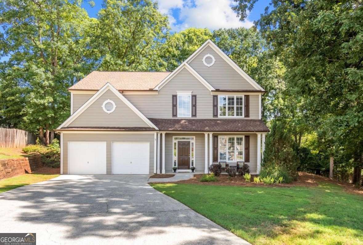 This 4-bedroom, 2.5-bath home is located on a desirable cul-de-sac in the amenity-rich Deer Valley community.he kitchen offers granite counters, backsplash, under-cabinet lighting, and opens to a bright breakfast area and family room with fireplace. Step outside to a newly stained deck and newly sodded backyard that backs up to a private nature preserve - perfect for relaxing or entertaining. Upstairs you'll find a spacious primary suite plus three additional bedrooms and a full hall bath. The flat driveway and 2-car garage provide plenty of parking. Deer Valley is a sought-after neighborhood with swim/tennis amenities, close to Riverside Elementary, parks, and shopping. A well-maintained home you'll be proud to live in!