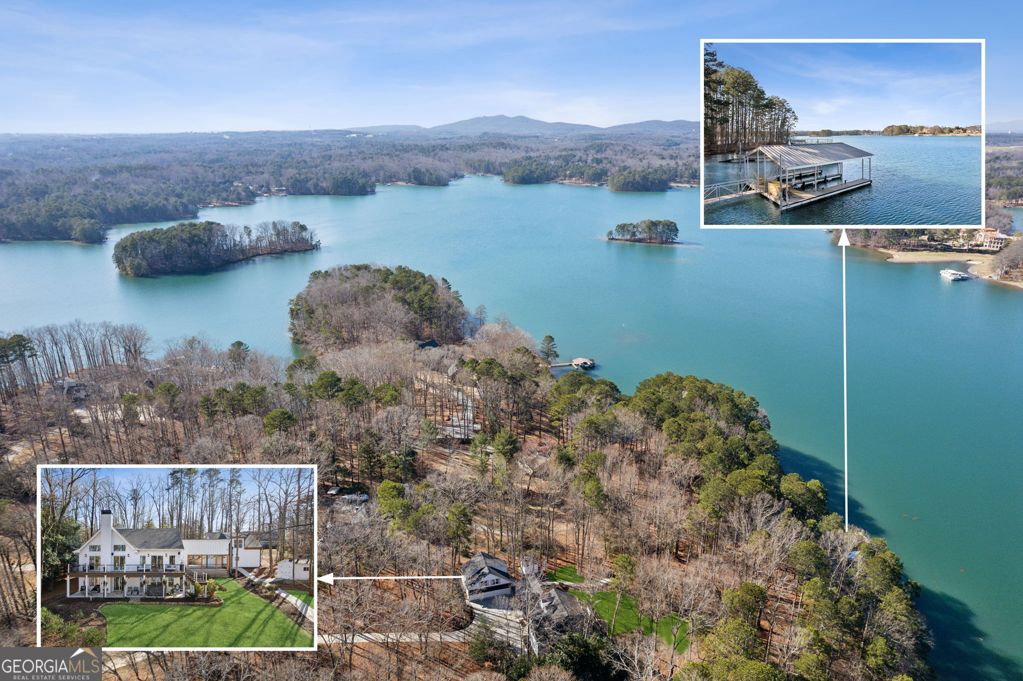 Luxury Lakeside Living with Stunning Year-Round Views The Ultimate Lake Lanier Retreat - Privacy, Space & Endless Possibilities Dreaming of lake life with unmatched privacy, generous space, and stunning lake views? This 4-bedroom, 4-bath home-plus a fully equipped guest suite over the detached garage-offers everything you need for lakeside living at its best. Prime South Lake Lanier Location Ideally located in Forsyth County on 2.2 acres with no HOA, this property gives you room to grow. Add a pool, build a second garage, workshop, or even a guest home-there's space and freedom to make it your own. Quick access to Young Deer Park and local conveniences makes daily life easy and enjoyable. Bright, Open & Designed to Entertain The open-concept layout takes full advantage of gorgeous lake views, creating a warm, inviting atmosphere perfect for gatherings or quiet moments. The expansive kitchen centers around a massive island, ideal for cooking, entertaining, or casual meals. The main-level primary suite offers tranquil lake views and a spa-inspired en-suite with heated tile floors. Upstairs, a private bedroom and bath provide an ideal retreat for guests or family. Outdoor Living You'll Love Enjoy multiple outdoor spaces designed for relaxation and fun. Sip coffee on the upper deck, unwind on the covered patio with a hot tub, or stroll the gentle, level backyard to the water-no steep hills or stairs. The double-slip dock with two HydroHoist lifts sits in deep, clear water-perfect for boating, lounging, or floating. A mow permit ensures clear lake views and easy water access. Bonus Space with Endless Potential The 3-car detached garage features 900 sq. ft. of finished living space-complete with a full bath and lake views. Use it as a guest suite, office, studio, or hangout zone. A breezeway connects the garage to a charming covered front porch, enhancing curb appeal and functionality. Thoughtful Extras for Effortless Living A large storage shed keeps all your lawn and lake gear organized, and a home generator ensures comfort year-round. With ample parking and room to expand, this property is designed for effortless entertaining and everyday ease. Ready for Your Lake Life Story From peaceful mornings to lively lake days, this home offers the space, flexibility, and views to make every moment unforgettable. Don't miss your chance-schedule your private tour today!