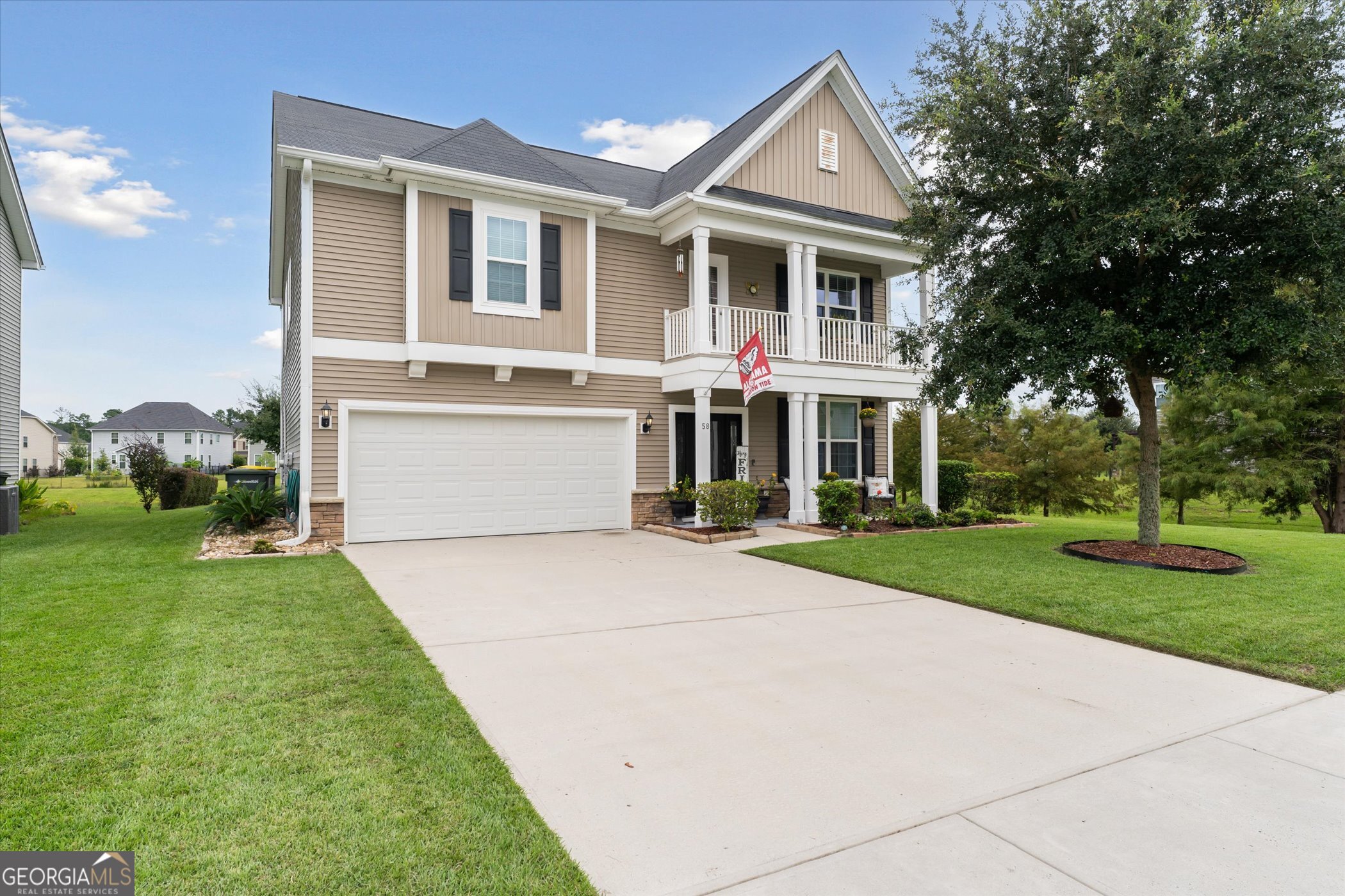 This home welcomes you with double front porches, then opens to outdoor living through French doors leading to a lagoon view enjoyed from the extended screened patio. Inside, you'll find granite counters, elegant crown molding, and custom storage upgrades. The kitchen shines with LG appliances, a tile backsplash, and a redesigned pantry. The primary suite features a custom closet, refinished tub, and shutters. Additional highlights include an upgraded entry, smart lighting, gutters, a 4-ton HVAC for ultimate cooling, and irrigation. Plus, enjoy a community pool, clubhouse, and fitness center-all just minutes from I-95, Pooler, and Savannah.