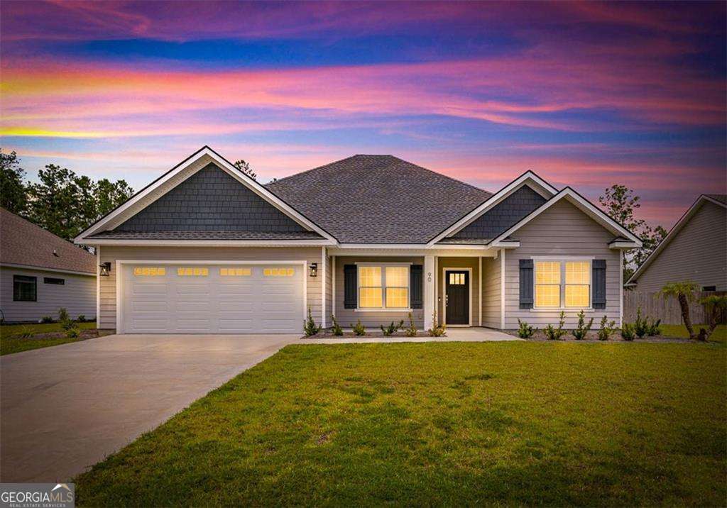 Welcome to 90 Allie Loop - Modern Comfort Meets Outdoor Living. Located in the highly desirable gated community of Carriage Gate Plantation, this beautifully built 3-bedroom, 2-bath home offers 1,774 sq. ft. of thoughtfully designed living space. Completed in 2023, the home features LVP Floors, a spacious open-concept layout, and stylish finishes throughout. This home is practically brand new and has barely been lived in - immaculately maintained, it still feels and looks like a fresh build. As a resident, you'll also have access to top-notch neighborhood amenities, including a swimming pool, community lounge area, fire pit, and grilling space-ideal for gathering with friends and neighbors or unwinding after a long day. This subdivision is also located directly across from Harry Driggers Park. Enjoy unbeatable access to baseball fields, pickle ball/tennis courts, a skate park, walking trails, a dog park, 4.5 acre pond to kayak or fish in, and a playground-perfect for recreation and relaxation just steps from your front door. The home has been upgraded with a custom designed kitchen island, screened in patio, cabinets in laundry room, tile shower & tub in owner's suite & guest bath, arched hallway entry, custom bali window shades, peg board & shelving in garage, comfort height toilets, insulated attic with flooring, and more. Saint Simons Island is located 18 miles away with the Federal law enforcement training center only 8 miles away. Whether you're entertaining, relaxing, or exploring the outdoors, this home offers a lifestyle that truly has it all. Marketing Video is location in the Features and Facts section.