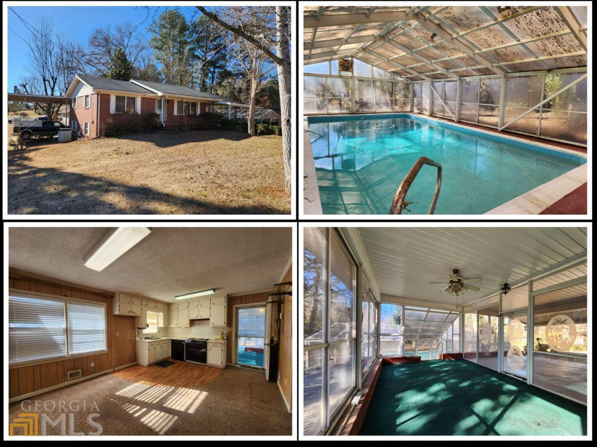 Wonderful 4 bedroom 2 bath home with In-ground Pool in Great Cobb County Location! Kitchen open to dining area and Living room. Would be great for a first time buyer to make a home or investor to make updates. 203k financing would be a great option. Home features two driveways. The lower driveway has a large RV canopy. Nice corner lot just off Austell Rd.