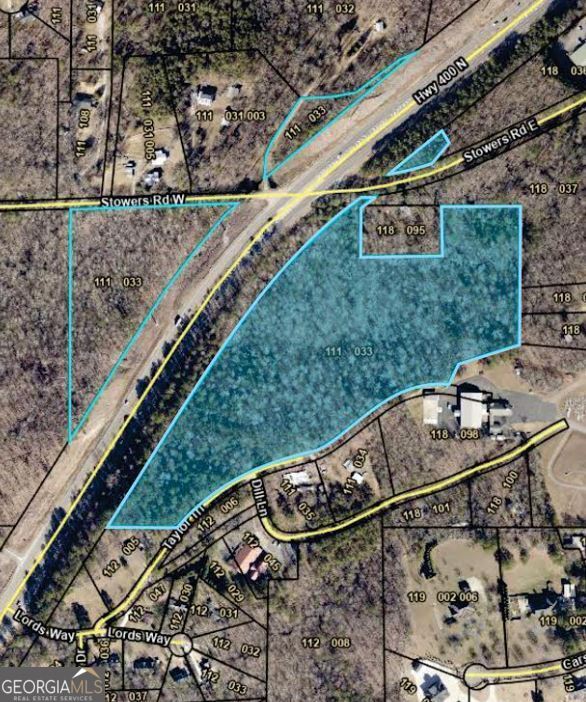 Frist time on the market! Corner lot on the East side of GA 400 at Stowers Rd. in Dawsonville totals 23.225 acres. Great location for current or future development. Dawson County is one of the fastest growing counties in the nation. This property is on the East side of 400 and includes both the North and South corners. Includes both tracts C and D on the plats shown in the photos. Over 1000 feet of road frontage on GA 400. Zoned CH1 Highway Business