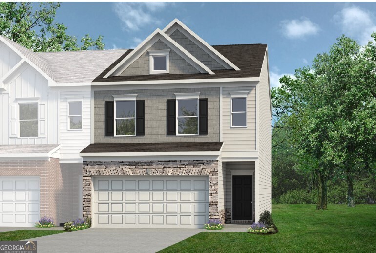Move in Ready December! The Norwood II plan, located in Smith Douglas Homes, Sanders Park community. This end unit 3BR/2.5BA townhome has an Owner's entrance that offers entry directly into the kitchen providing convenient access for putting away those groceries! The kitchen has a center island, upgraded 42" upper cabinetry for additional storage, granite countertops with a tile backsplash and dining area overlooking the family room that features a sleek linear fireplace. Vinyl plank floors on main living area on first story and laundry room and bathrooms on second story. Light-filled entry with 3/4 glass front door! The second story is accessible via the open iron rail staircase leading to a loft area suitable for a desk/home office work station, a laundry room, two secondary bedrooms with a shared bath and the primary suite with a tray ceiling and tile shower. Nine ft ceiling heights on both levels. Planned neighborhood pool and the lawn maintenance included in your HOA fees leaves you more time to do the things you enjoy! Photos are representative of plan not of actual home being built. Seller incentives with the use of preferred lender.