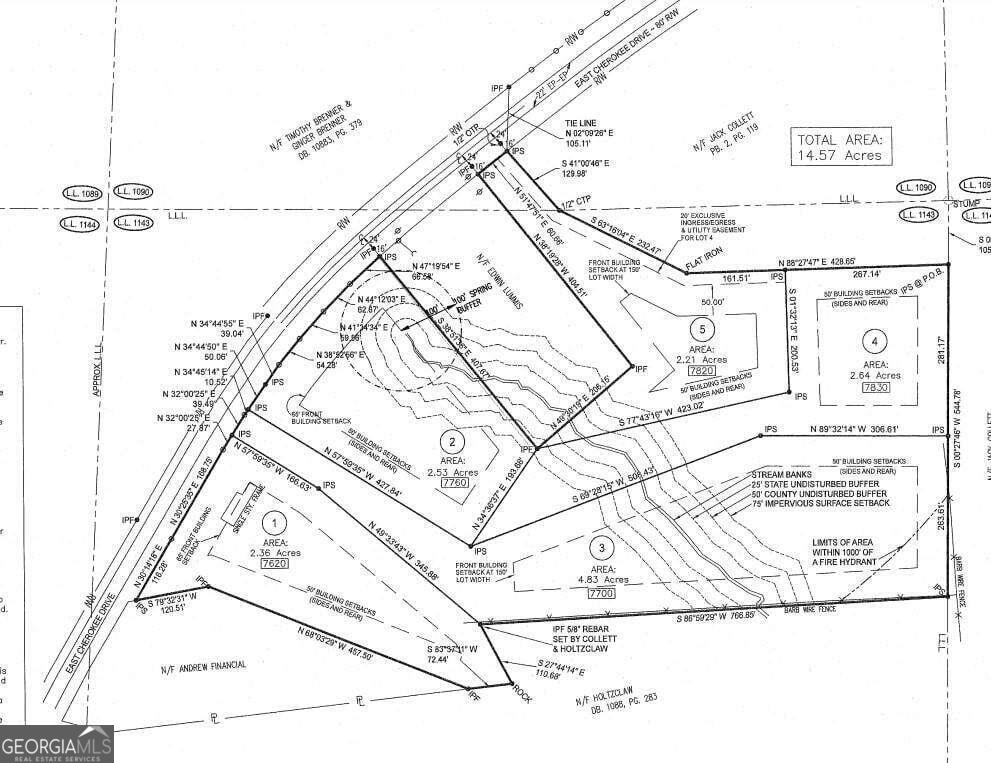 Beautiful LEVEL build site! MILLION DOLLAR HOMES NEARBY! Located in highly sought after Cherokee County in the Creekview, Creekland and Avery School Districts. Secluded Home Site with mature trees and recently cleared underbrush. Easy to Walk and See. Protective Covenants. No HOA. Covenants and Plat in Documents. There is a 60ft. road frontage on E. Cherokee Drive. Lot 5 has an existing 40ft driveway permit approved by Cherokee County. The remaining 20ft road frontage is an exclusive ingress/egress, utility easement for lot 4 which is located behind lot 5. Level 3 Soil Test has been completed and is available upon request.