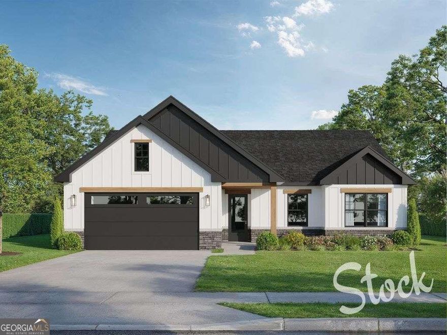Farmhouse Style Ranch to be built on a .58 acre lot on a quiet cul-de-sac in the mountain community of Lake Arrowhead. Exterior colors are subject to buyers' approval. Experience the ultimate lifestyle in a brand-new home with top-notch amenities. Open design throughout the kitchen, fireside family room, and dining area. Thoughtful flex spaces with a finished game/bonus room on the terrace level with a half bath. Plus, there are approximately 1346 square feet of unfinished space. Serene Primary Suite offers a tiled shower, dual vanity, and a large walk-in closet. Two secondary bedrooms share a full bath on the opposite side of the home. The laundry/mud room is conveniently tucked away to transition from the kitchen level easily. Ample space with a two-car garage. Beautiful lot setting with a covered rear porch to enjoy the natural surroundings. Arrowhead Homes provides superior craftsmanship and a solid home build. The Lake Arrowhead community boasts a spring-fed 540-acre lake surrounded by mountains with 20 miles of shoreline and a depth of 80 feet. Explore miles of diverse hiking trails catering to all skill levels. Enjoy resort amenities of a championship 18-hole golf course, Clubhouse & Grill, two pools, tennis & pickleball courts, pavilions & playgrounds, a dog park, and much more! Conveniently located 1 hour north of Atlanta airport. An ideal year-round retreat nestled in the picturesque North Georgia Mountains!