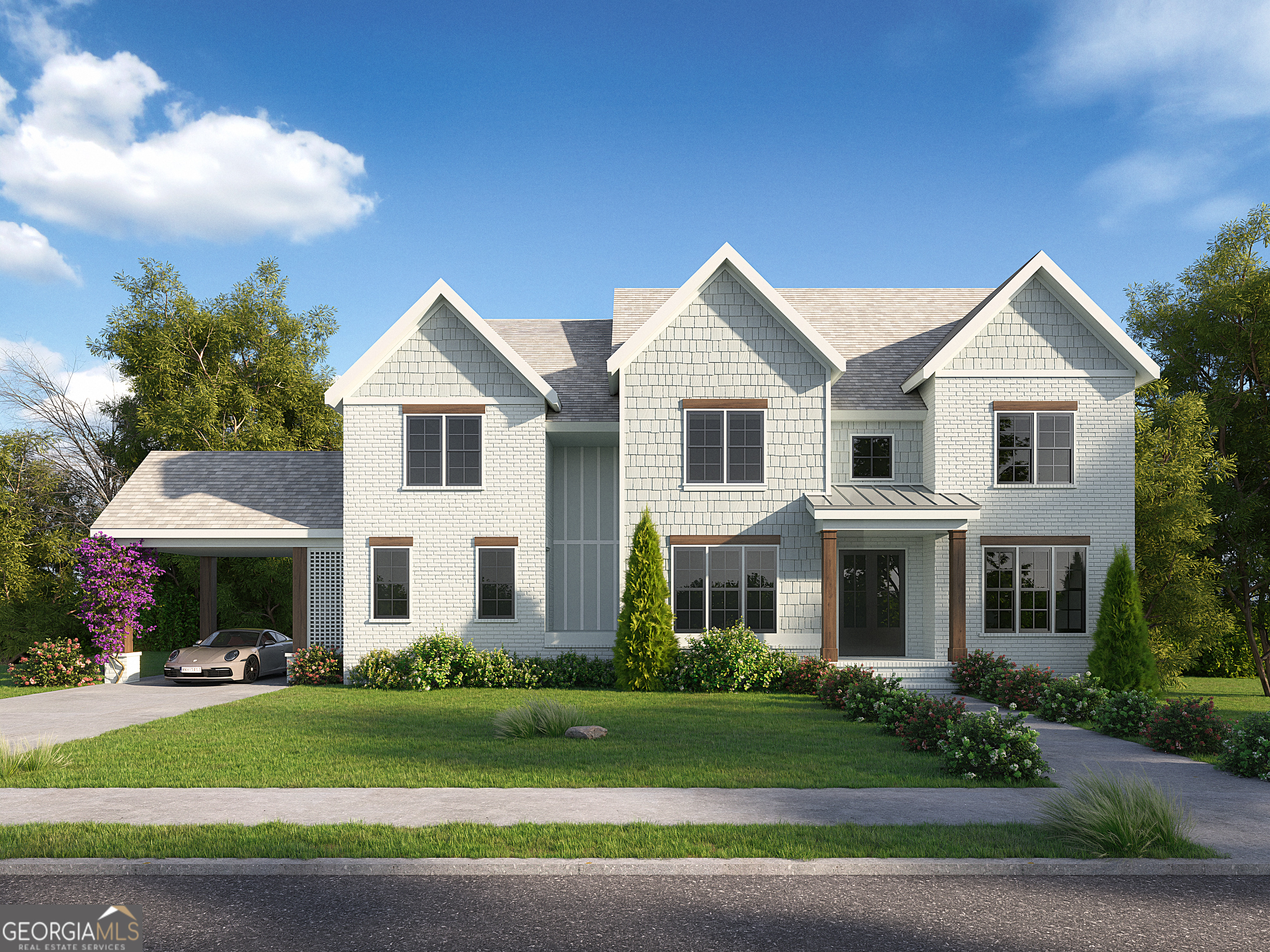 Experience the pinnacle of modern luxury in this stunning under-construction two-story masterpiece, designed for those who demand nothing less than perfection. From the moment you arrive beneath the gracious portico, every detail speaks of sophistication, style, and craftsmanship. Step inside to expansive, open-concept living spaces bathed in natural light and finished with only the highest-end materials and designer selections. The heart of the home is an over-the-top gourmet kitchen, featuring professional-grade appliances, custom cabinetry, an oversized island, and every luxury amenity imaginable. A scullery kitchen discreetly tucked beside the dining room provides the perfect space for seamless entertaining. The first floor also features a private guest suite and a dedicated study/home office, offering both comfort and convenience. Upstairs, retreat to the lavish primary suite, a sanctuary of relaxation complete with a spa-inspired bath and boutique-style dressing area. Three additional en suite bedrooms ensure every guest enjoys their own private retreat. The seamless indoor-outdoor flow leads to your personal resort, where a sparkling pool and cabana/gazebo create the perfect backdrop for entertaining or unwinding in total privacy. Every inch of this home reflects thoughtful design and uncompromising quality, a true statement of luxury living.