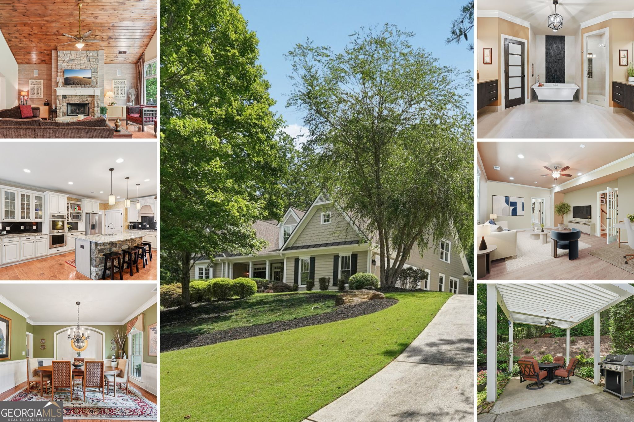 Discover your serene sanctuary at 38 Cavender Run, nestled within the exclusive Achasta community in Dahlonega, GA. This majestic five-bedroom, three-and-a-half-bathroom residence is an embodiment of tranquility and privacy. Enter through the inviting front porch and step into an expansive living space where towering wood-vaulted ceilings and a custom stone fireplace create an atmosphere of grandeur and warmth. Gaze through large windows that frame sweeping views of nature, offering you a daily retreat from the world. The spacious, open-concept kitchen with a central island and breakfast area provides the perfect venue for entertaining, while the serene spa-like master bedroom suite on the main floor whispers luxury and relaxation. A bonus room on this level provides flexible options for a home office or additional bedroom. The upper level offers two more bedrooms, a full bathroom, and ample storage, including space over the garage, ensuring that every need is met. Venture to the lower level and envision a space that feels like home. Whether as a game room with a full bath and bedroom or converted into a private living area, it's designed for versatility. Convenient access is ensured via a separate golf cart pathway leading from the street. Outside, immerse yourself in landscaped beauty with a Louvered Portico and an expansive deck perfect for gatherings or quiet contemplation. The rich greenery and blooming flowers enhance the charm of this private oasis, while additional under-deck storage caters to your adventurous spirit with room for a golf cart or kayaks. Located on a peaceful cul-de-sac, the home offers easy and plentiful parking. This move-in-ready haven is perfect for those seeking a well-maintained retreat that does not compromise on convenience with proximity to schools, shops, and community amenities. Disclaimer: All information deemed reliable but not guaranteed and should be independently verified. Photos & lot lines may be virtually staged to assist buyers in visualizing the property's potential. Contact the listing agent for more information or to schedule a private showing.