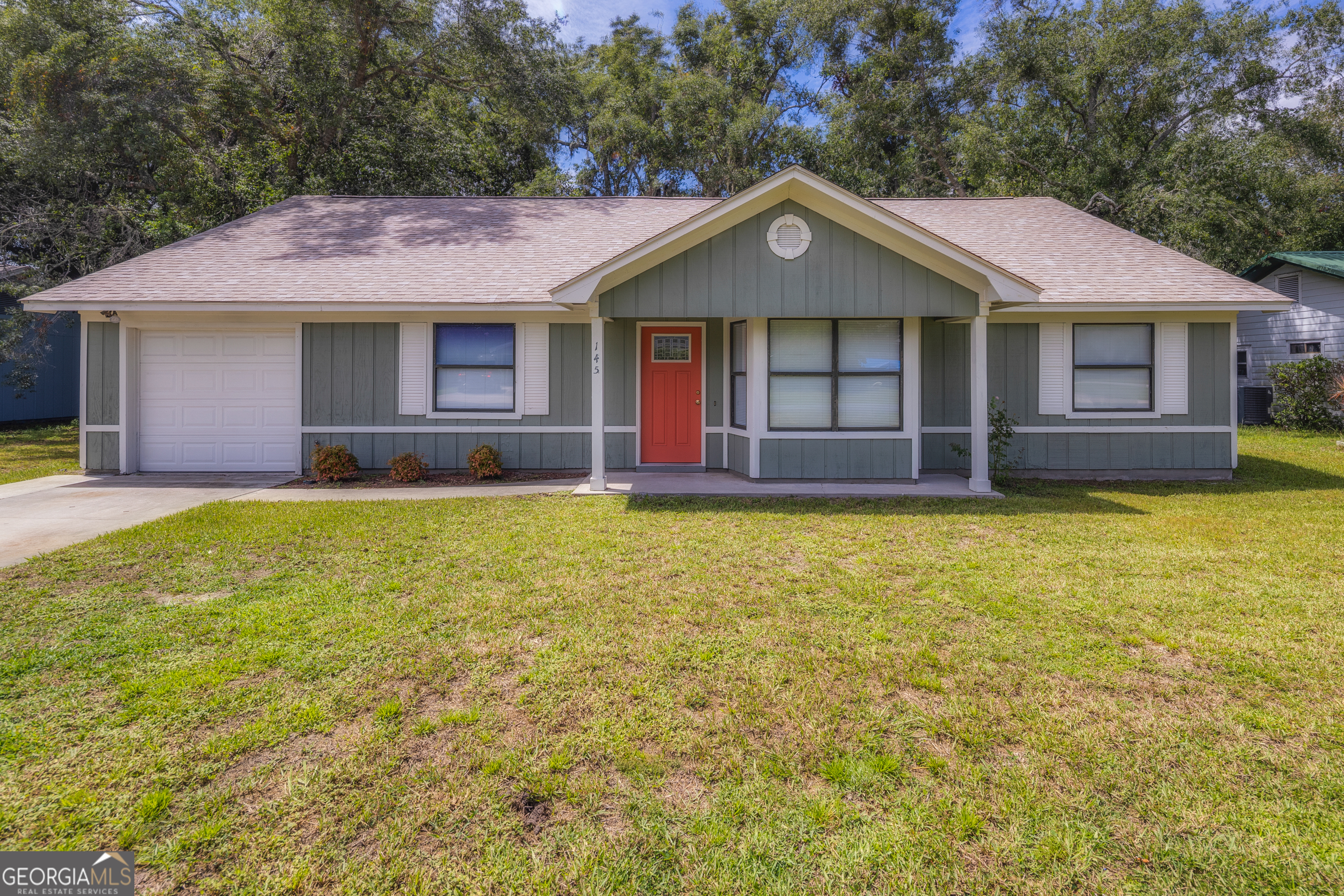 Brand New Roof!! No carpeting in this spacious three bedroom two bath family ranch located on a quiet street in the Crooked River Plantation of Saint Marys. Great split bedroom floorplan with cathedral ceilings. Newer kitchen appliances, large pantry, white cabinetry, dining area with separate breakfast nook, bay window, en-suite master bath, walk in closets and garage. New window blinds, hardwood and tile flooring throughout this home. Oil-rubbed bronze light fixtures and ceiling fan. Bathrooms feature beautiful with quartz bathroom vanity tops. Professionally custom painted. Enjoy the private wooded back yard with incredible live oak trees from your covered porch and two open-air patios backing to a reserve.