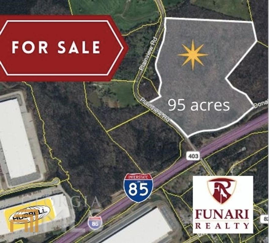 Large 95+- acre potential Industrial tract  Sits just off Interstate 85.  Perfect for truck traffic as it is easy access to the Highway.  Well suited for rezoning to Industrial encouraged by local government as it is across the street from the current industrial corridor.