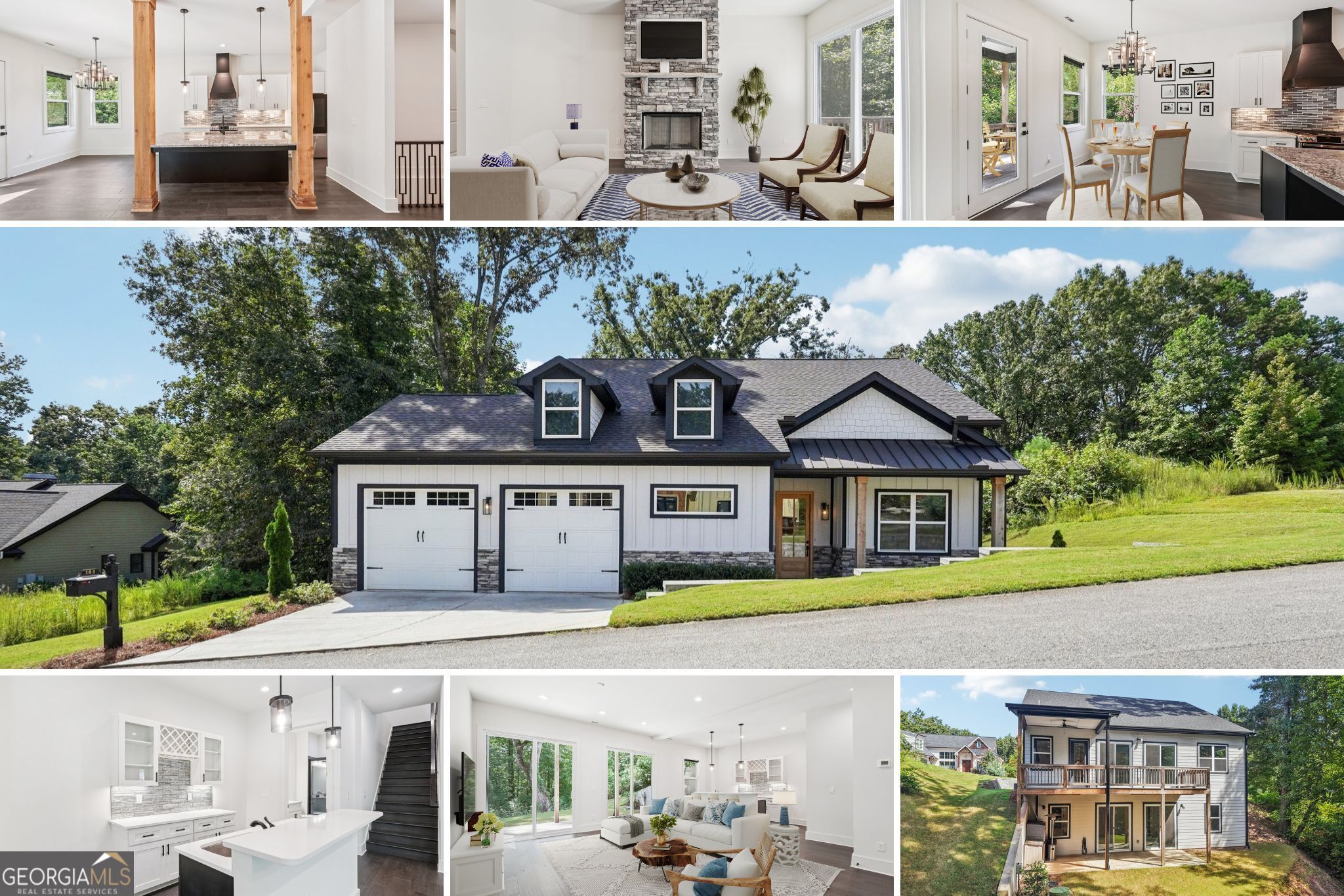 Step into this light-filled 2022-built, 3-bedroom, 2.5-bath craftsman retreat offering over 2,700 square feet of thoughtfully designed living space. Featuring a master suite on the main level, an oversized garage with room for cars, a golf cart, and motorcycles, plus a private terrace-level guest suite with its own entrance, this home blends comfort, flexibility, and style. The open floor plan is surrounded by wooded privacy and filled with natural light. The living room showcases a custom stone fireplace and flows to a spacious, partially covered deck - perfect for relaxing or entertaining. The chef's kitchen includes a breakfast bar, casual dining area, and a formal dining room that can also serve as a home office. The terrace level is a retreat of its own, complete with a kitchenette, bar, large family room, two bedrooms, and a full bathroom. With its own separate entrance, this versatile space is ideal for guests, extended family, or an in-law suite and entertainment area. Outdoors, enjoy a serene, level backyard for play, a covered patio, and an additional side yard for storage - all framed by nature's beauty. Bonus features include ample storage above the garage. Situated in the award-winning, gated Achasta community, this home offers world-class amenities including a Jack Nicklaus-designed golf course, clubhouse, pro shop, restaurant, swimming pool, pickleball and tennis courts, hiking trails, and access to the Chestatee River for fishing and kayaking. Just minutes from Dahlonega's charming square, North Georgia wineries, and premium outlets - and only an hour from Atlanta. Don't miss your golden opportunity to own this craftsman retreat where comfort, lifestyle, and nature converge. Contact the listing agent today to schedule your private showing. Disclaimer: All information is deemed reliable but not guaranteed and should be independently verified. Photos and lot lines may be virtually staged to help buyers visualize the property's potential.