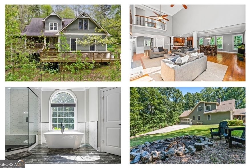 Welcome to your private retreat in the heart of Woodstock   -  This thoughtfully updated home offers the perfect blend of modern convenience and natural beauty. A welcoming rocking chair front porch overlooks a serene pasture, setting the tone for the tranquil lifestyle this property provides.  Inside, the main level features a spacious owner's suite with a beautifully remodeled bath, along with a stylish kitchen featuring updated countertops, appliances, and lighting. The open layout is warm and inviting, designed to flow seamlessly for both everyday living and entertaining. Upstairs, you'll find three comfortable bedrooms, two full baths, and large bonus room offering flexible space.  The basement is full of potential with a finished full bathroom and ample space to customize to your lifestyle-whether you envision a home gym, theater, or in-law suite. In addition, it is fully stubbed for an additional bathroom and equipped with its own brand new dedicated zoned HVAC system, it features flex-space rooms and wide double doors opening to a loading area that can easily accommodate car or boat storage. Outdoors, enjoy a large, level backyard complete with a basketball half-court, screened-in porch, and sitting area with fire pit - perfect for relaxing or gathering with friends. What makes this property truly special is its setting. Surrounded by almost 20 acres of beautifully manicured private land, the home offers a rare sense of seclusion and serenity. Tate Creek meanders along the long picturesque driveway, adding to the sense of peace and connection to nature. While the home has access to neighborhood amenities - including pool, tennis, and pickleball - it retains a rare sense of privacy and feels worlds away, surrounded by mature trees, starry night skies, and the calming sounds of nature. All of this, just minutes from Downtown Woodstock and Lake Allatoona.  A rare combination of seclusion, convenience, and modern updates-this home is a true gem.