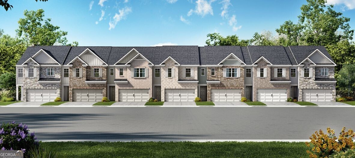 Welcome to Union City, GA's newest community, Pointe Park, that is home to 4455 Manor Hill Drive. This two-story plan features either 3 or 4 bedrooms and 2.5 bathrooms in 1,877 square feet along with a 2-car garage. As you step off the front porch, a long foyer welcomes you and leads into the main living area. A large family room, with a sleek electric fireplace mounted on the wall, is the perfect place for family and friends to gather or for a quiet night with a book or movie. The family room flows seamlessly into the well-appointed kitchen with a center island, granite countertops, subway tile backsplash, shaker-style cabinetry, and stainless-steel appliances. A dining area directly off the kitchen provides space for a dining table and opens onto the back deck or patio. There is also a half bathroom tucked away on the first floor. Up the stairs you'll turn from the landing into the primary suite. A spacious bedroom is complimented by the en suite bathroom featuring a separate tub and shower, dual vanity, water closet, linen closet, and a roomy walk-in closet. Across the landing you'll be led into a loft area on the 3-bedroom plan. 2 secondary bedrooms, the laundry room, and an additional bathroom, also with dual vanity, round out the upper floor. Schedule an appointment at Pointe Park today to tour the Sudbury at 4455 Manor Hill Drive and make Union City, GA your home!