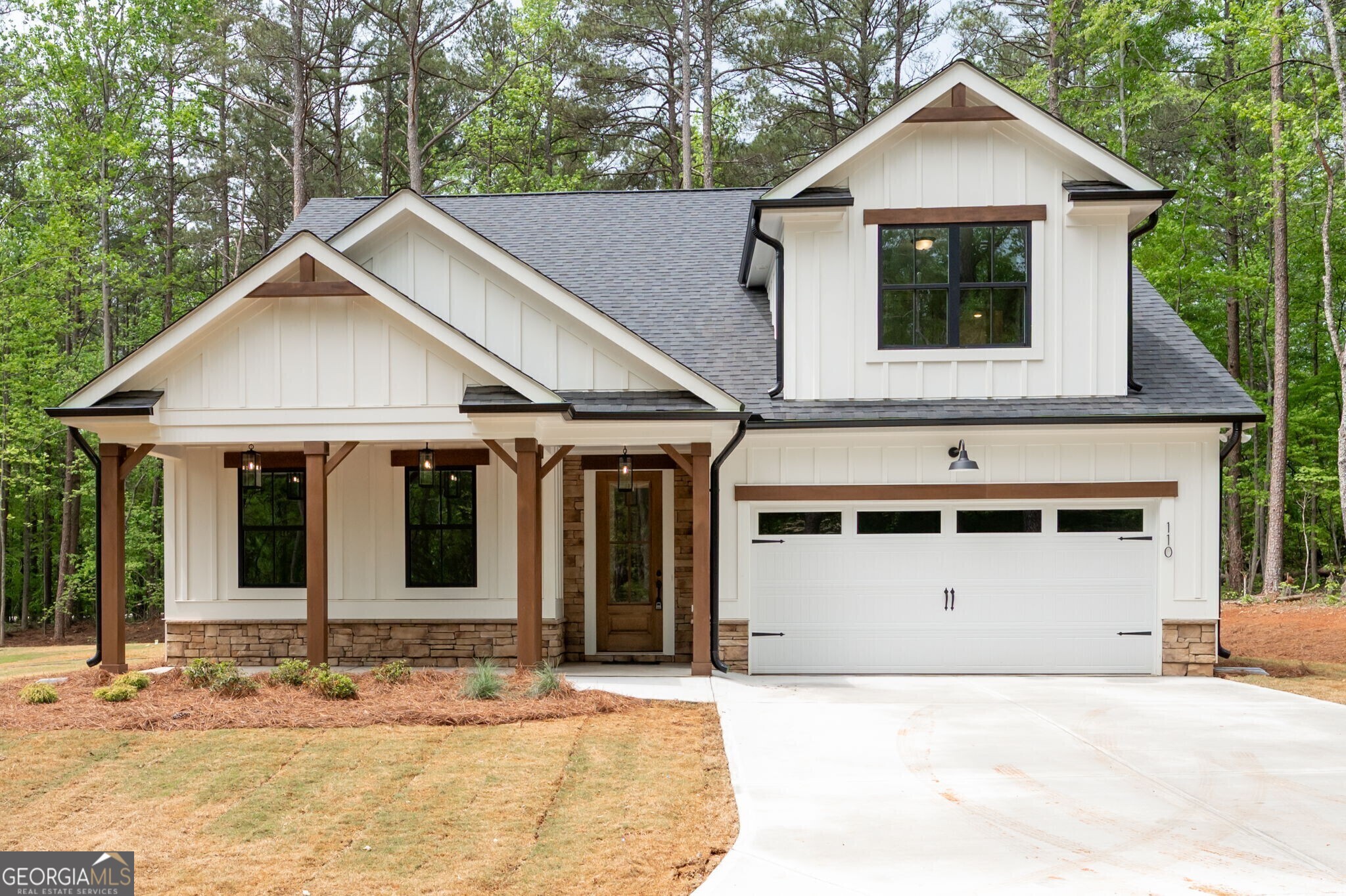 New construction featuring an enclave of eight custom homes on 1 acre lots close to Villa Rica with NO HOA. This cozy home features 3 bedrooms & 2 bathrooms on the main for easy living. Master bathroom boasts double vanity, large shower with modern tile, corner bench and niche. There is also an additional bedroom and bathroom upstairs, perfect for guests or even an office. You will appreciate this Bright, open floorplan with white cabinets, granite countertops, kitchen island, pantry, current lighting and fixtures as well as the rock fireplace. French doors lead out to the covered porch and patio with nice level lot. This home is total electric with gas starter fireplace and option of gas cooking and gas grill connection. Across the street from Union elementary school and convenient to the Roses store and Hwy 120 intersection. (MLS map is incorrect).