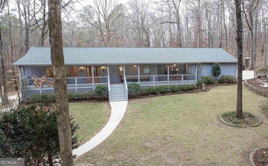 Need some space? Here's a large ranch on 5+ acres hidden in the woods outside of Stockbridge! It offers a beautifully updated kitchen with solid counters, a sunroom, jacuzzi tub, and a large deck.  It's convenient to SR138, SR 42, and SR155. Full basement with in-law suite, plus a detached 3 car garage that is also equipped with a bath and HVAC!