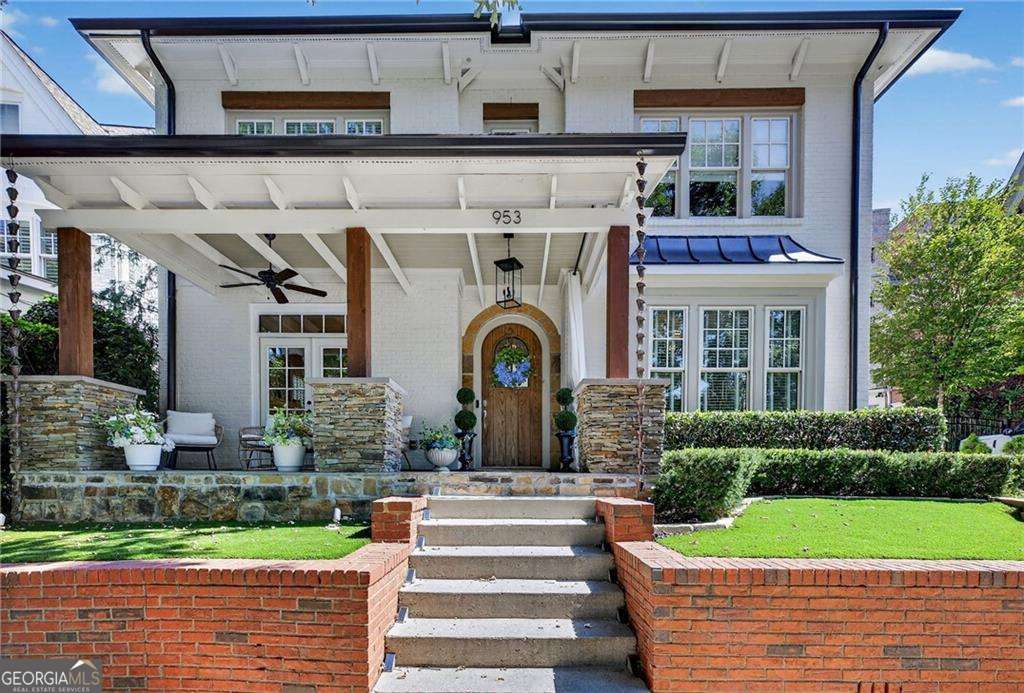 Welcome home to this elegant 4-bedroom, 3.5-bath residence in the highly desirable Glenwood Park community. From the inviting front porch to the private patio and two-car garage, this home offers thoughtful design inside and out. Step inside to discover bright, open spaces with hardwood floors throughout the main level and a floor plan that blends comfort with functionality. Just off the entry, you'll find a welcoming living room and a dining room ideal for gatherings. The fully renovated chef's kitchen features premium appliances, a large center island, double ovens, gas range, pantry, and a breakfast area with windows overlooking the family room. The family room stands out with coffered ceilings, custom built-ins, and a fireplace. A convenient half bath completes the main level. Upstairs, the owner's suite includes trey ceilings, a sitting area, and a spa-like bathroom with double vanities, soaking tub, frameless glass shower, and an oversized walk-in closet. Three additional bedrooms and two full baths,, provide plenty of space for family and guests. The laundry room is also located on the upper level. Enjoy the covered patio with its own fireplace - a great spot for entertaining or relaxing year-round. Glenwood Park offers outstanding amenities, including a pool, fitness studio, dog park, playground, and direct Beltline access for walking and biking.
