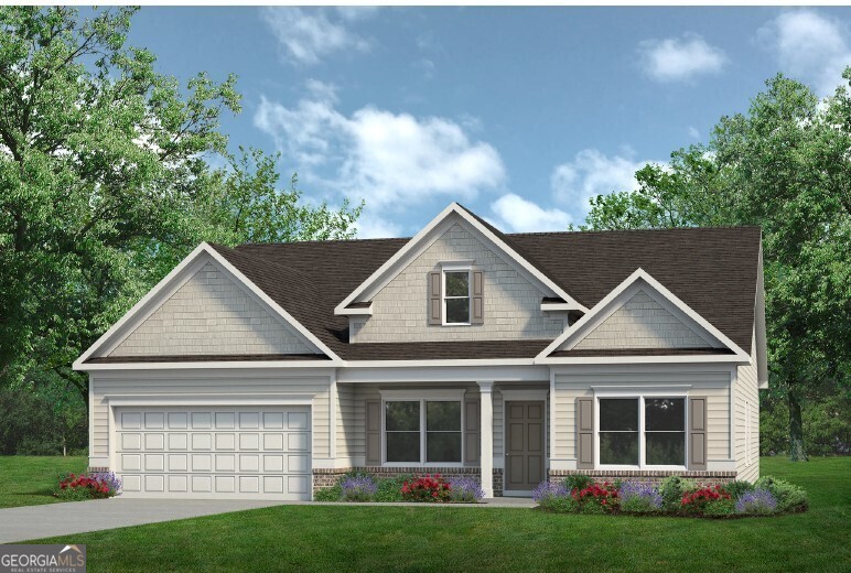 Move in Ready December! The Avery in Jones Ridge by Smith Douglas Homes. One of our best-selling single-story homes, offering three bedrooms and three full baths. A long extended entry foyer sets the tone, leading into expansive open-concept gathering spaces that are ideal for everyday living and entertaining. Private bedroom-especially the primary suite tucked at the rear of the home- provide a peaceful retreat. The primary suite showcases a tray ceiling, walk-in shower and access to the laundry room through the walk-in closet. The kitchen features quartz counters, upgraded 42" upper cabinetry and opens to a breakfast area and the family room where a linear fireplace creates a stunning focal point. Practical spaces are thoughtful designed, with two full baths, an expansive mudroom with trim detail at the garage entrance, plus an additional mudroom off the laundry room and breakfast area. Stylish luxury vinyl plank flooring flows through the main living areas, completing this wellplanned home. Nine ft ceiling heights enhance the spaciousness of the home. Seller incentive with the use of preferred lender. Photos representative of plan not of actual home.
