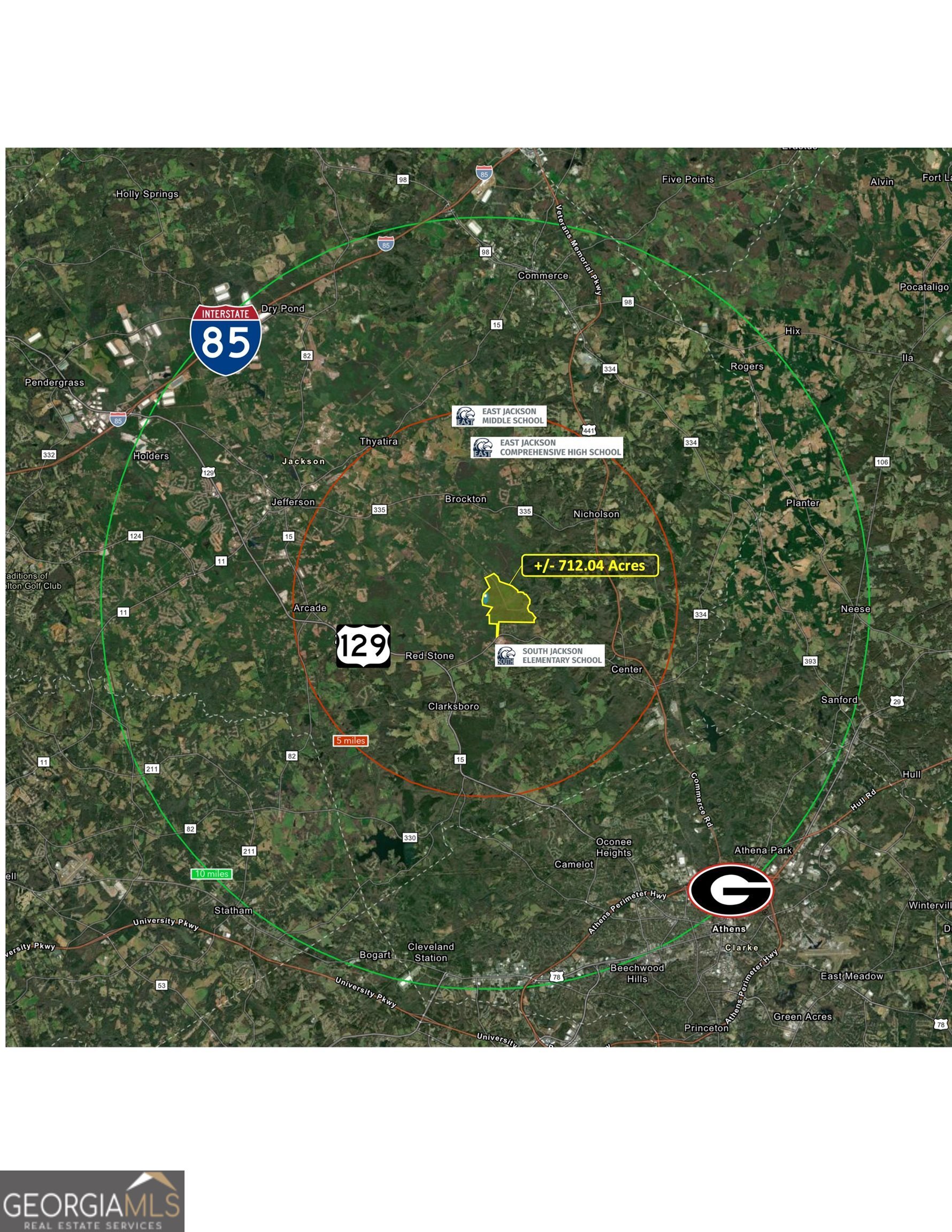 PROPERTY OVERVIEW  Norton Commercial is proud to present this extremely rare acreage tract in SE Jackson County, only 10 miles from downtown Athens. There is virtually nothing of its size on the market in all of Jackson County, particularly with close proximity to Highway 129 (Athens Highway). This property consists of 712.04 acres and is currently zoned A2. Site is currently being utilized by a very active hunting club who would love to stay on the property if suitable for Buyer. Topography is gently rolling to rolling with roughly 97% wooded and 3% cleared (20 acres) primarily along power line easements. Curry Creek and several tributaries run through the site along with 3,700' of frontage on the North Oconee River to east - attractive natural features for a rural residential development. Roughly 150 acres of floodplain in all. Dual access via 1,450' on Brockton Loop Road along the NW border and 250' on New Kings Bridge Rd. Site has access to all utilities including public water; however, onsite septic systems will be required for any type of development. Subject property is ideal for a large recreational/estate tract, family compound or potential rural residential development with 25 +/- Acre estate lots.  LOCATION OVERVIEW  Jackson County is directly north of Gwinnett County, the second most populated county in the state of Georgia. Site is in close proximity (10 miles) to the City of Athens, University of GA and UGA Medical School. Exponential Industrial expansion along I-85 has led to residential boom throughout Jackson County. Recent commercial expansion along Highway 129 into Jefferson with a new Publix-anchored shopping center caters to the growing residential market. South Jackson ES, East Jackson MS and East Jackson HS school districts.