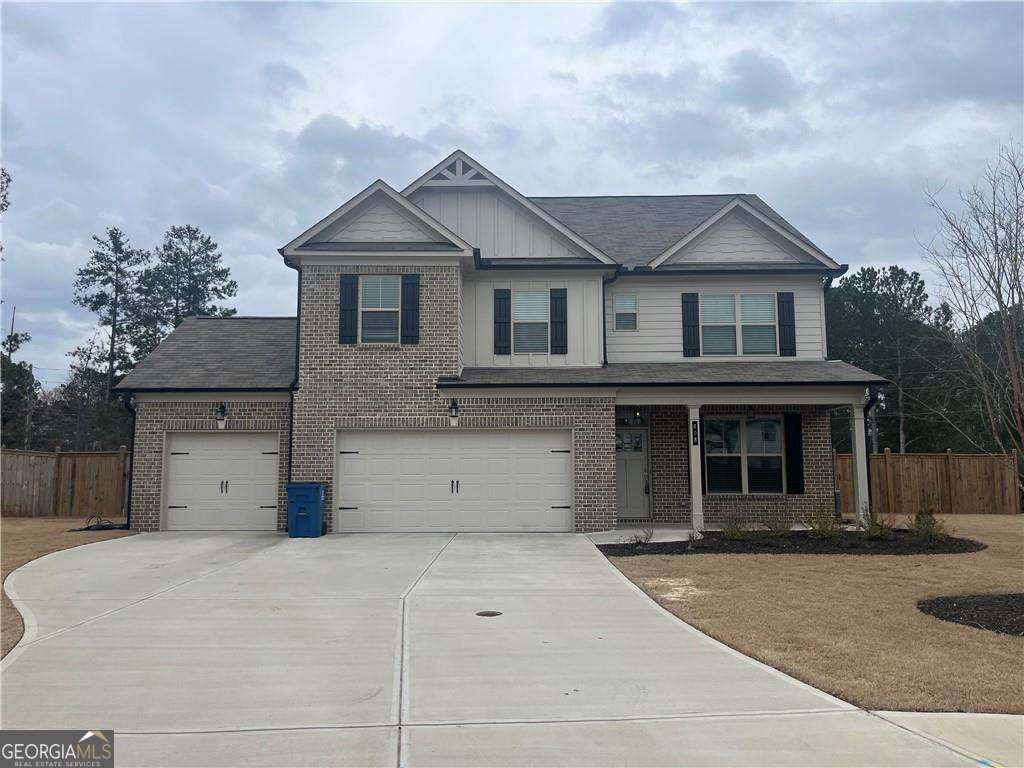 Beautiful home on Culdesac with 4 bedrooms upstairs and an enclosed office on the ground floor that could serve as a guest bedroom. Two full baths upstairs and 1 full bath downstairs. Huge master bedroom upstairs that can accommodate bedroom and sitting room furniture. Open floorplan with huge kitchen overlooking living room. Large dining area off the kitchen as well. Covered patio off dining area with fireplace and TV connections. Fenced yard. This is a fantastic home only 1 year old in the Dacula school system