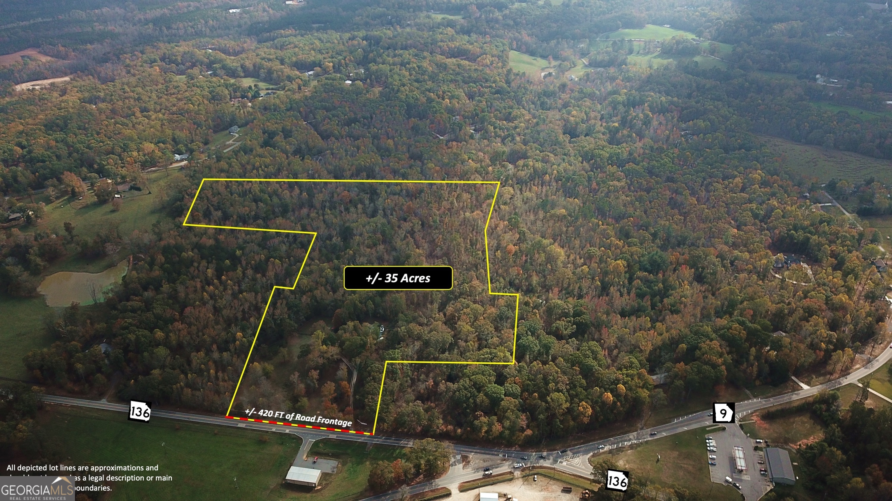 Norton Commercial and Acreage Group is proud to present this acreage tract in one of the fastest growing counties in the State of Georgia. This +/- 35-acre assemblage tract is located in Northeast Dawson County at the intersection of Highway 136 and Highway 9. The property has +/- 420 feet of frontage on Highway 136 and is seconds away from the growing Gold Creek community of Dawsonville. As it sits today, it is partially located in the City of Dawsonville and also partially in Dawson County. In regard to zoning, the property has an R-I zoning in the City of Dawsonville and a RA zoning in Dawson County. For utilities, the property has Dawson County water service nearby, and city services should be confirmed with the City of Dawsonville. The property has rolling topography and does feature a home on the property to be sold as-is and valuation to be considered separately. This property would be well suited for its current zoning(s) which would be a low-density or estate lot style residential development. Reach out today! The subject property is located minutes from Downtown Dawsonville and less than 10 minutes from Georgia Highway 400. The property also has easy access to surrounding cities including Jasper, Dahlonega, Gainesville, and Cumming.