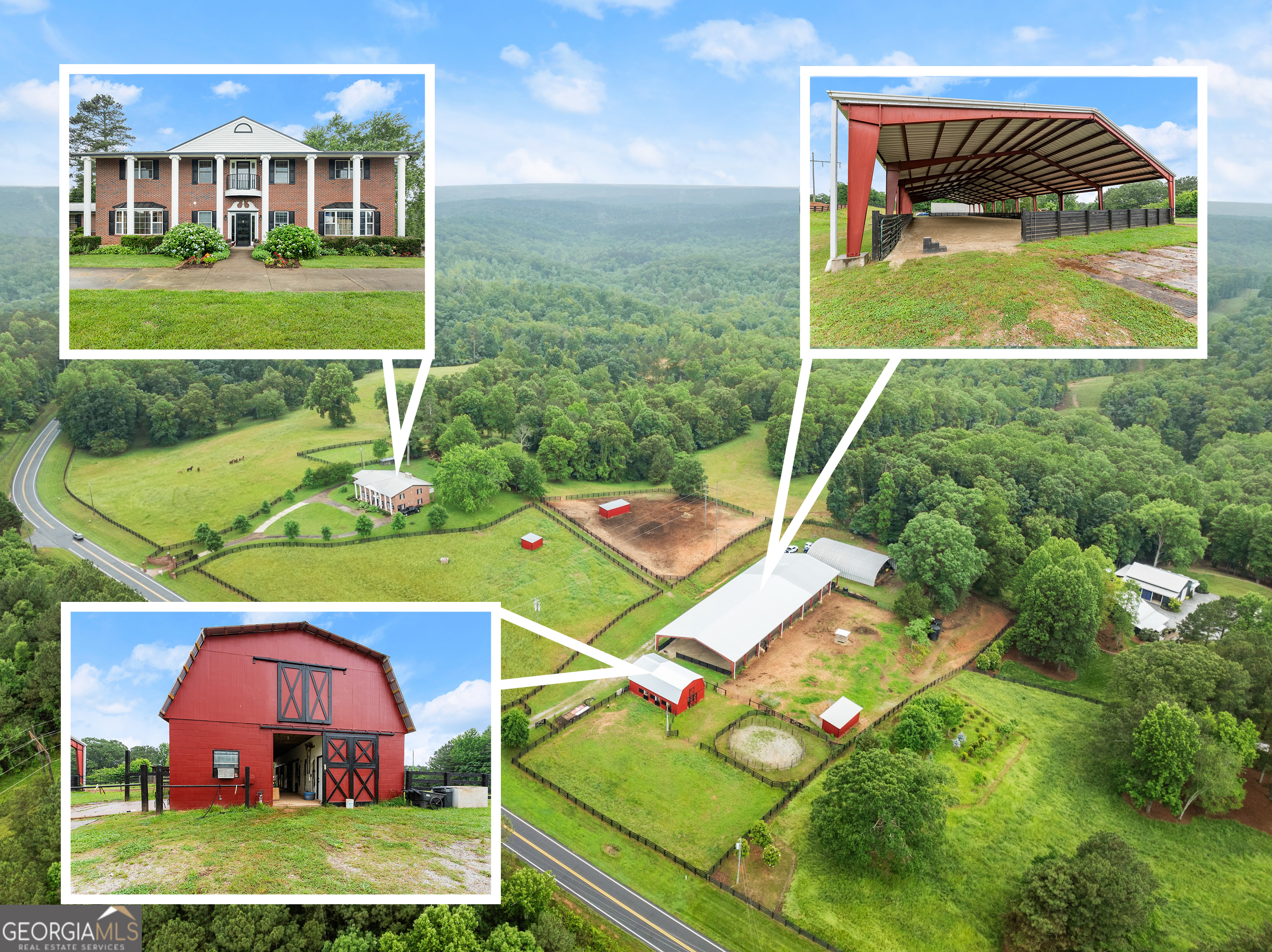 One of the LOWEST PRICED, fully equipped horse properties is now available in beautiful Dawson County!This exceptional EQUESTRIAN ESTATE is a dream for horse enthusiasts, offering everything needed for a functioning farm. The property features a meticulously maintained BARN,, a 70x20 COVERED DRESSAGE ARENA, FULLY FENCED lush pastures, and scenic riding trails that provide endless opportunities for training and leisure. The newly renovated ESTATE HOME offers comfort and modern amenities. Located in beautiful North Georgia, Starfire Farm combines rural tranquility with convenience, making it ideal for equestrian living or business. Whether for personal enjoyment or professional use, this property delivers unmatched functionality & natural beauty. As you step inside, you're greeted by NEW Luxury Vinyl Plank (LVP) flooring seamlessly connecting all rooms on the main level. The heart of this home is its meticulously crafted kitchen w/breakfast room, where custom wood-stained cabinets, professional-grade stainless steel appliances, large Island which affords extra seating, & stunning granite countertops create an inviting space for culinary pursuits. A farmhouse-style sink adds a touch of rustic charm, while all-NEW lighting and plumbing fixtures illuminate the space with effortless grace. Bathed in natural light from a vaulted ceiling, the kitchen exudes warmth & sophistication, perfect for any level of cooking enthusiast! The huge separate freshly painted Dining Room seats 12+ and is ideal for entertaining, holiday get togethers or those intimate family dinners. And afterCawhat better place to unwind and relax than in the bright and airy Family room offering a double stoned wood burning fireplace to cozy up to. At the end of the day indulge in relaxation in the master suite, freshly painted and adorned with new lighting fixtures. Experience a sanctuary of tranquility, in the spa-like master bath featuring a luxurious soaker tub, a custom-tile walk-in shower, granite countertops, and vessel sinks atop custom wood cabinets! The upper level has a wraparound loft area, renovated bathrooms, and 5 spacious secondary Bedrooms with ample closet spaces and a full completely remodeled Bath. Life doesnCOt get better than this! The land includes 20 acres of lush pastureland featuring a meticulously curated blend of endophyte-free fescue and orchard grass. The property is fully fenced adding to its equestrian allure, a 60-foot round pen provides a dedicated space for training and exercise. Included is a 40x30 six-stall barn complete with a tack and feed room, as well as an upper hay loft for ample storage. An expansive 70x200 covered dressage arena, outfitted with a state-of-the-art sprinkler system fed by two 5,000-gallon watering tanks, ensures optimal riding conditions year-round, with rainwater harvested from the arena roof. Complementing these amenities is a 40x60 tractor barn, offering generous storage space for horse trailers, hay, and equipment, along w/ two additional rooms for tools and supplies. Watering systems include five automatic BarBar and Watering Post setups. Barn has water pipes that are set to go into each stall for automatic WatererCOs. A small spring at the rear of the property offers a serene retreat and additional water source. Added note: 6" studs on exterior walls! Arena is wired for lights - There is an electrical conduit put in up to the arena for wire to snake through. its proximity to Dawson Forest and various equestrian trails, this estate offers a unique opportunity for discerning buyers seeking a harmonious blend of luxury living and pastoral serenity. From mountain views of Big Canoe to proximity to wildlife trails along the Etowah River, the location is truly unmatched. Horseback riding trails, river rafting opportunities, and nearby North Georgia attractions ensure endless entertainment options. With its impeccable craftsmanship, breathtaking surroundings, and unparalleled amenities, this estat
