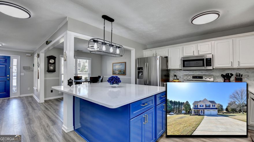 Welcome to the perfect blend of comfort, style, and convenience in the heart of North Forsyth County! This beautifully maintained 3-bedroom, 2.5-bath home offers an inviting open-concept floorplan with soaring cathedral ceilings that fill the family room with natural light. Enjoy cozy evenings by the real wood-burning fireplace and effortless entertaining in the updated kitchen featuring stone countertops, a large center island, and brand-new flooring throughout the main level.  Freshly painted and move-in ready, this home continues to impress with a large, flat, fully fenced backyard-complete with a spacious deck ideal for gatherings, grilling, and relaxed outdoor living. Tucked away in a quiet cul-de-sac, it offers rare privacy while still being part of a fantastic swim community. Located just minutes from top-rated schools, dining, shopping, entertainment, GA-400, and everything North Forsyth has to offer, this home delivers convenience without compromise. A must-see property that truly checks all the boxes!