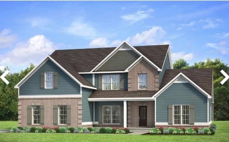 The Henry II plan built by Knight Homes in Everton.  Impressive home on spacious lot with 4 car garage.  Home features 5 bedrooms, 3.5 bathrooms, family room with fireplace, 2nd floor loft area for recreation, jack and jill bathroom, Owners suite on main floor with bay window and luxury bathroom with free-standing soaking tub, tile shower, tile floor, separate vanities with granite tops, and huge walk-in closet.  Wood floor in foyer, dining room, family room, kitchen, breakfast area and mudroom.  Oak treads on stairs, gourmet kitchen with stainless appliances to include wall oven, built in microwave, gas cooktop with painted canopy vent hood, dishwasher, apron (farm) sink, painted cabinets and granite kitchen island.  Covered front and rear porches, large backyard.  Stock photos