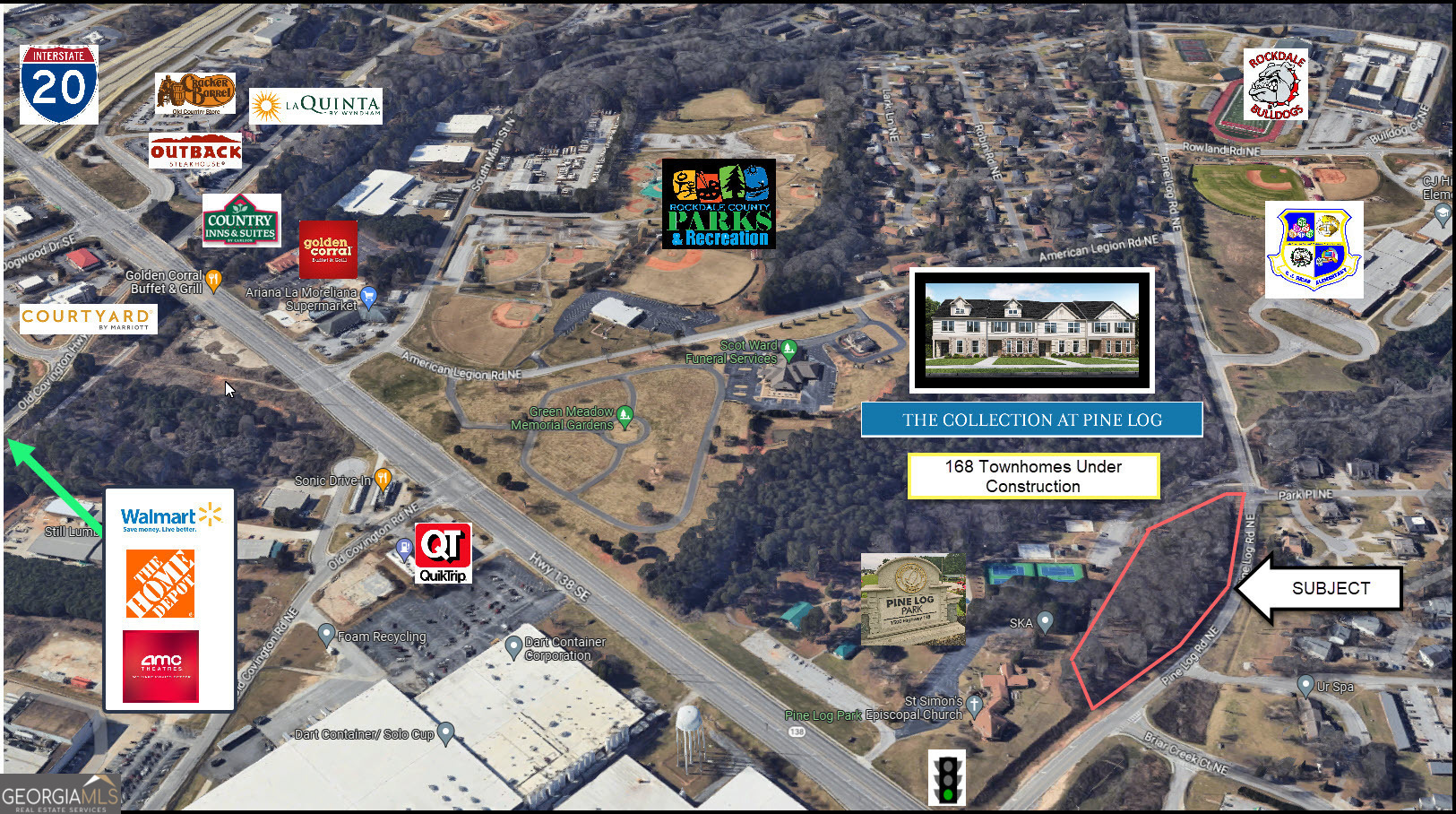Ideal site for Day Care Center, Event Facility, Salon Suites or Hotel. Quick access to I-20 (1 mile to the south) via signalized interchange with Highway 138. Over 988 feet of road frontage providing excellent visibility and exposure. Borders the 14-acre Pine Log Park. Within 3/4 mile of Rockdale Magnet School, CJ Hicks Elementary School and Rockdale High School. All utilities on site