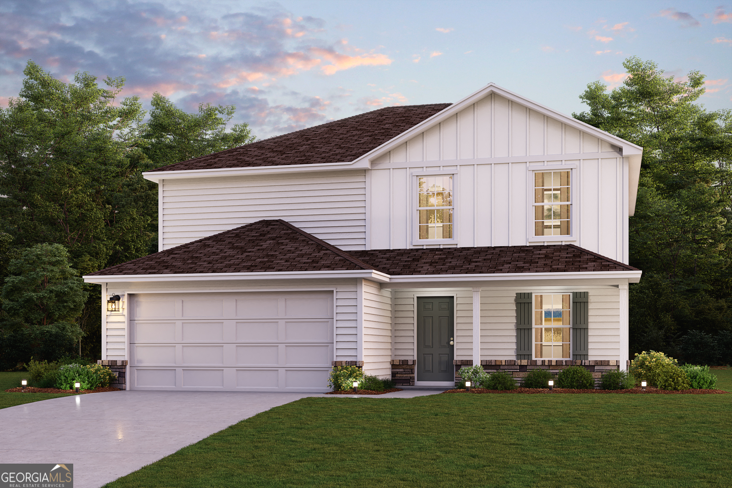 Welcome to your dream home in the Garden Walk. Welcome to the Gardner Plan a very elegant two-story home designed for both comfort and versatility. The chef's kitchen is a highlight, featuring stylish cabinetry, granite countertops, and stainless steel appliances, including an electric smooth-top range, over-the-range microwave, and dishwasher. The main floor includes a flexible space and a guest suite with a spacious walk-in closet. The oversized primary suite upstairs offers a serene retreat with a private bath and expansive walk-in closet. Additional features include a 2-car garage, and energy-efficient Low-E insulated dual-pane windows.
