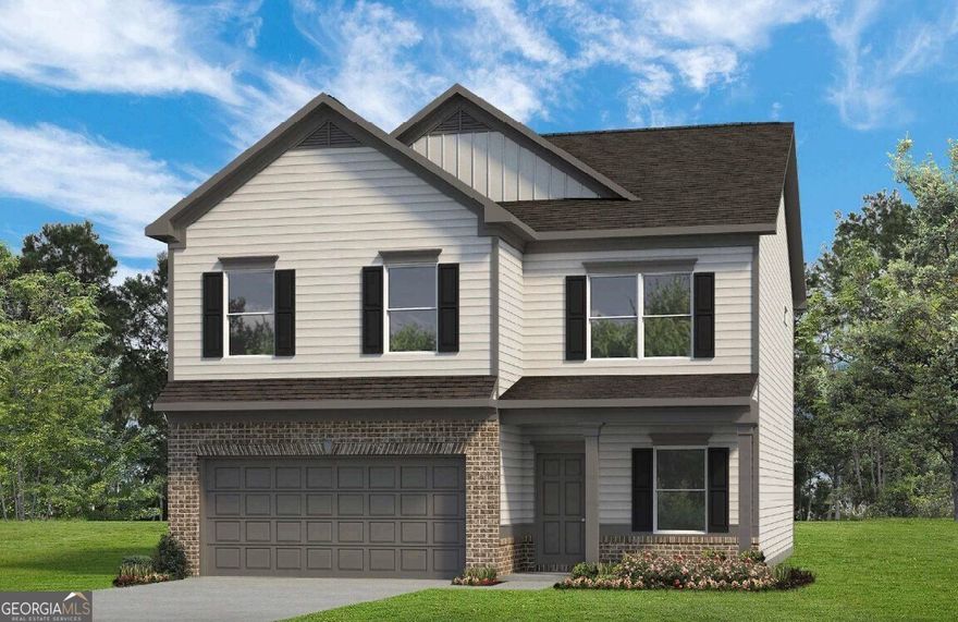Move in Ready July 2025! The top-selling plan, the Harrington on an unfinished BASEMENT by Smith Douglas Homes in Garrett Preserve! The unfinished basement offers endless possibilities to accommodate your lifestyle!! A welcoming wide entry foyer  opens to a study with French doors that is perfect for a home office. Both the kitchen and fireside family room live to the rear of the home and provide access to the covered extended patio for seamless indoor outdoor entertaining. The kitchen has upgraded 42" upper cabinets with crown molding and granite countertops. Wonderful 10x12 deck for outdoor entertaining. Luxury Vinyl Plank flooring throughout the main level adds to the flow of the home.  Upstairs the Owner's suite with a tray ceiling and a VERY large walk-in closet sits to the rear of the home. The Owner's bath impresses with a Garden tub with a picture window and separate tile shower. Three secondary bedrooms, a shared full bath and laundry room that is convenient to all bedrooms complete the second story. Sited on a lovely homesite that backs up to green space. Basement walks out to a 10x12 patio. Both stories have Smith Douglas Homes signature 9ft ceiling heights.  Photos representative of plan not of actual home being built.  Incentive requires use of preferred lender!!!!