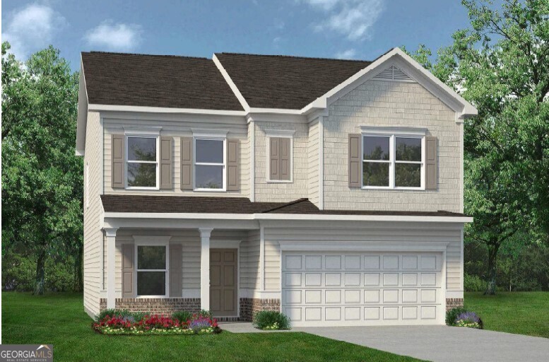 Move in Ready December! The Coleman plan in Kingston Park by Smith Douglas Homes. This plan welcomes you home with a timeless charm and thoughtful design. A covered front porch sets the stage, leading into the dining room or study - ideal for hosting parties or working from home. At the heart of the home, expansive sight lines connect the family room, breakfast area, and a beautifully appointed kitchen featuring an added center island - perfect for gathering, prepping or casual meals. Upstairs, retreat to your private primary suite with a large walk-in closet, while three additional bedroom and a smartly designed compartmentalized bath make busy morning a breeze. The convenient laundry room is centrally located for easy access. Step outside to enjoy a 10X12 covered patio, extending your living space into the fresh air- perfect for morning coffee or weekend barbeques. Stylish Vinyl plank flooring on the first floor and nine ft ceiling heights on both levels add to the spaciousness of the home. Photos are representative of plan not of actual home being built. Seller incentives with the use of preferred lender.