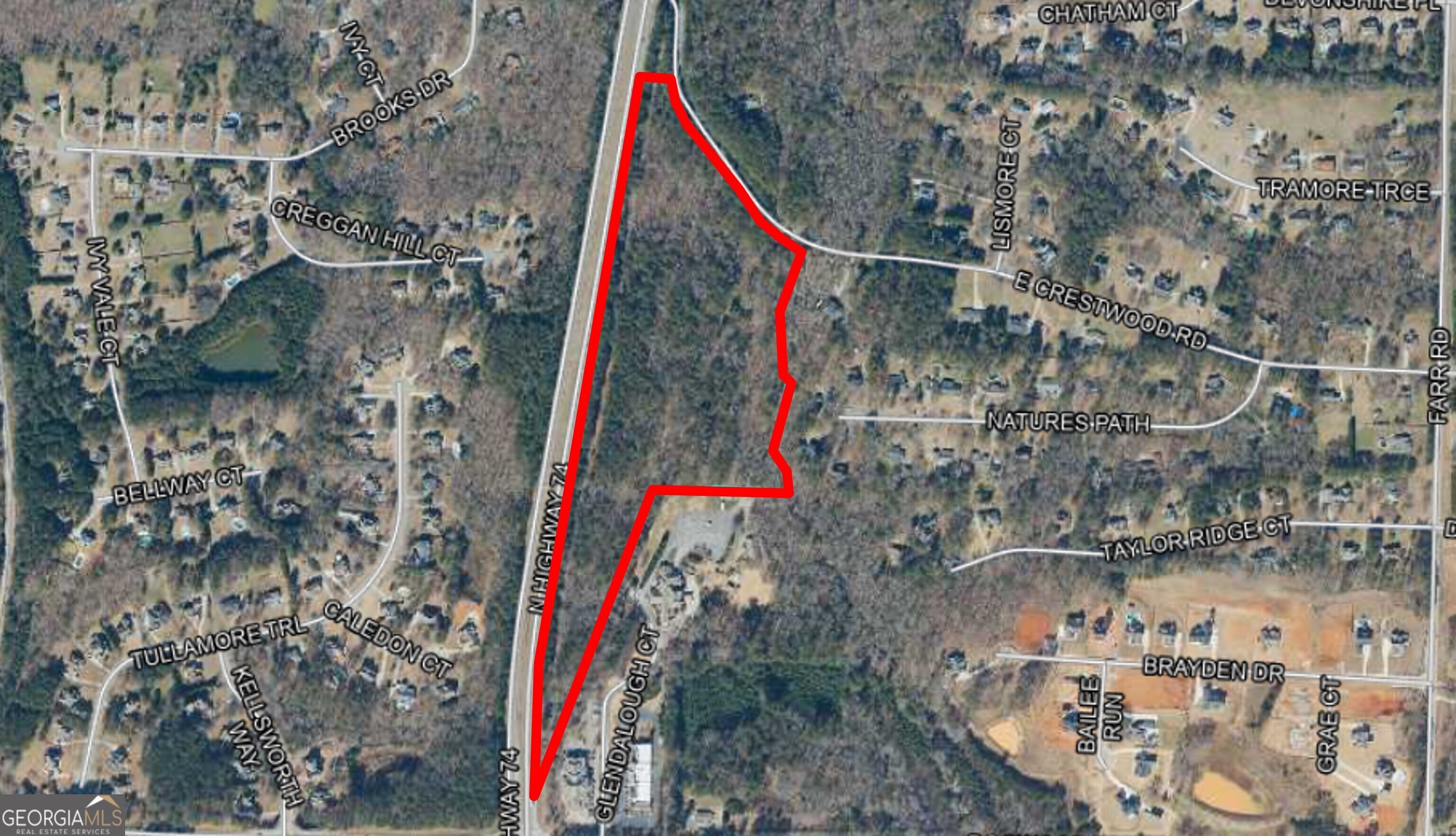 +/- 23.6 Acres     Zoned: AR (Agricultural Residential)    Less than 18 miles from Hartsfield Jackson Airport    City: Tyrone                Price: $250,000/Acre    Traffic Counts on Hwy 74: 28,600 VPD    All utilities available except for Sewer    County: Fayette