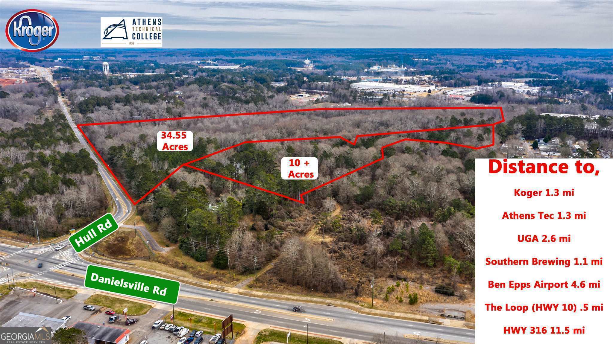 This property s a great opportunity! Offered at $ 125,000 per acre. Property is prime location currently in conservation use, zoned RM1 residential mixed density use which allows single family, duplex, multifamily, schools, nursing homes or limited commercial with special use approval. This property has beautiful old growth hardwoods and a year round natural springs. Sewer and public water are available on the property. It is located conveniently to Athens Tech, The New Kroger Marketplace/Super center, and just minutes away from the UGA campus and downtown.  This property must sell along with 0 Danielsville road.